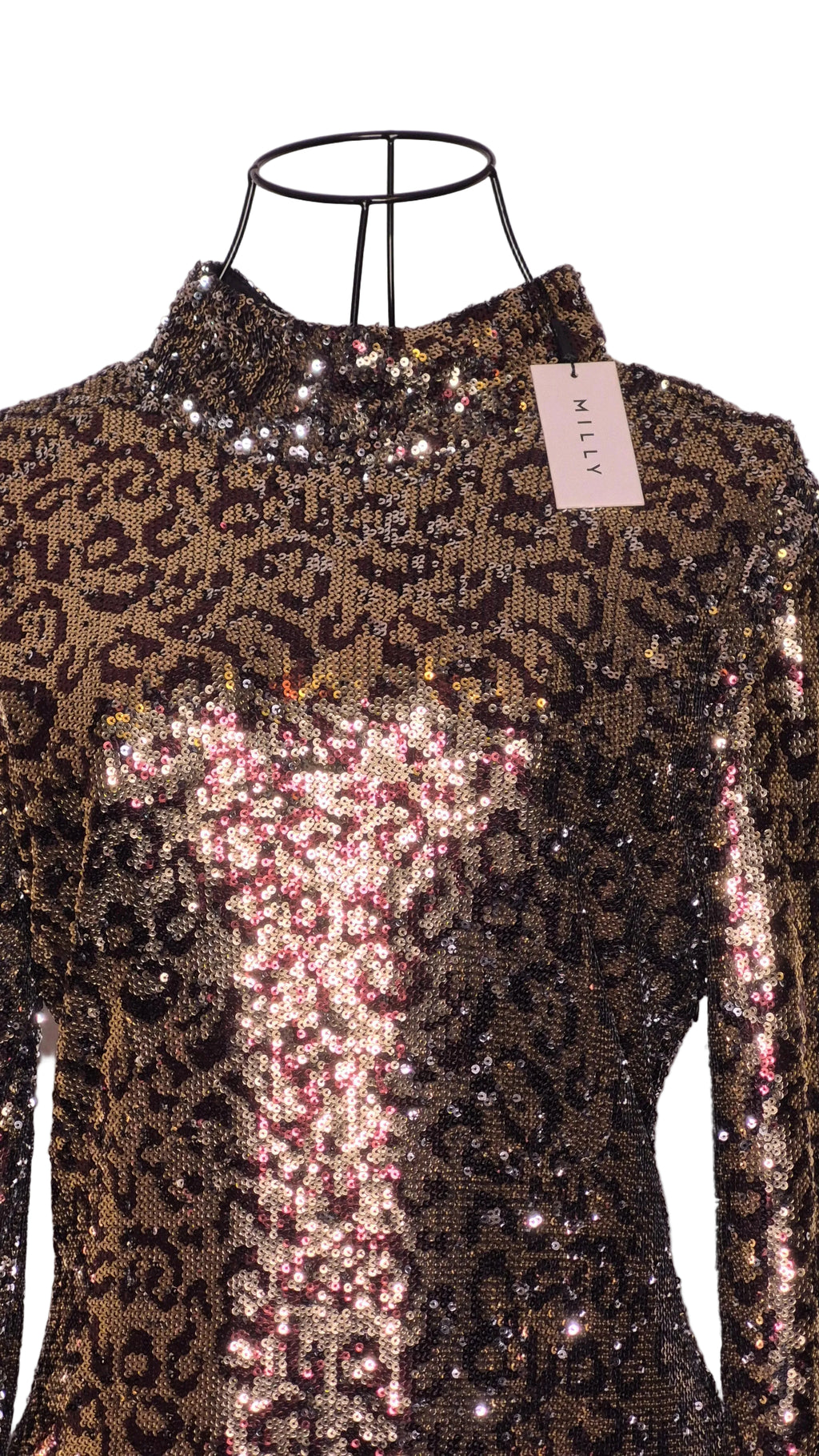 Milly Long-Sleeve Sequin Top Leopard design