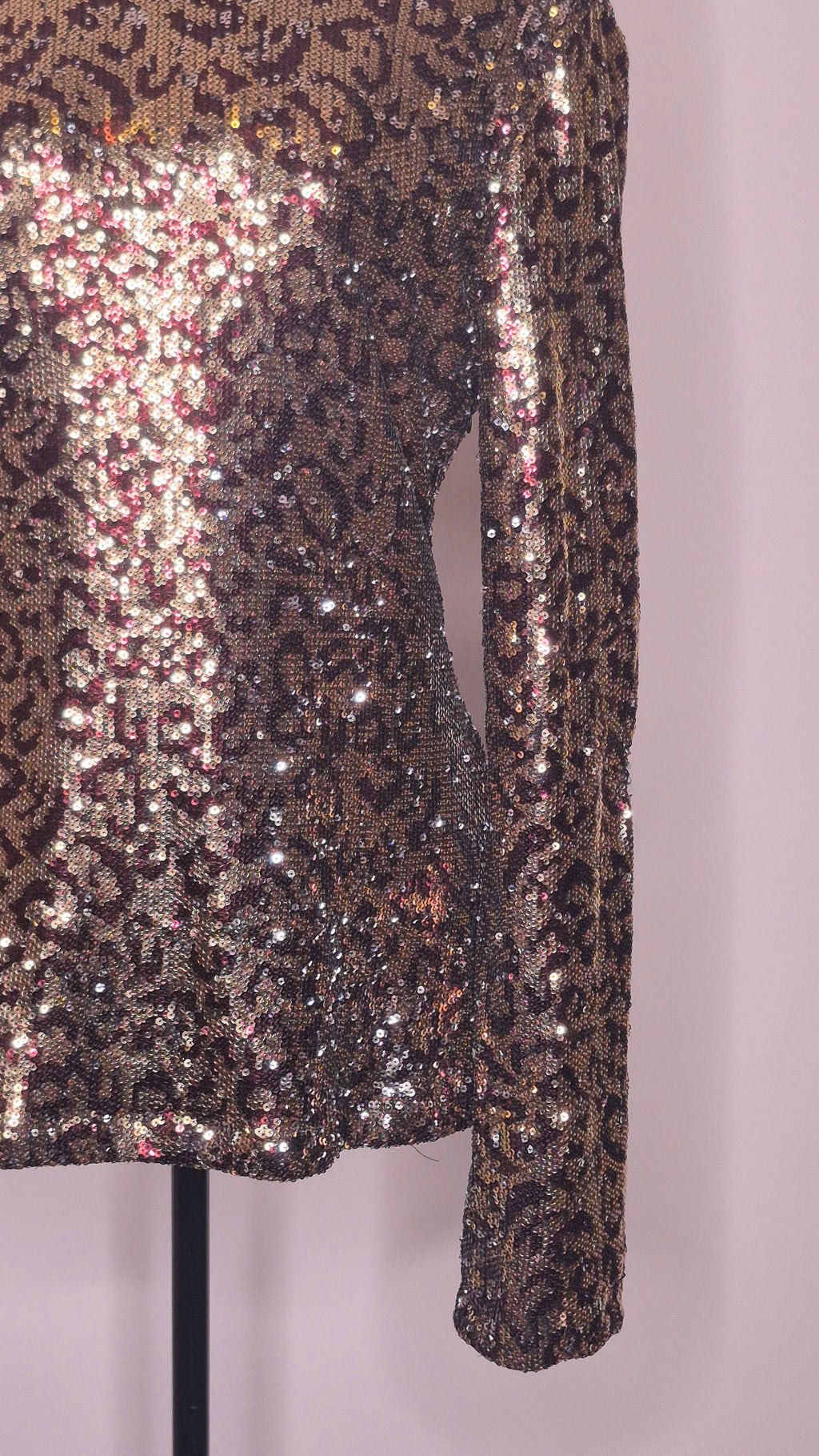 Milly Long-Sleeve Sequin Top Leopard design