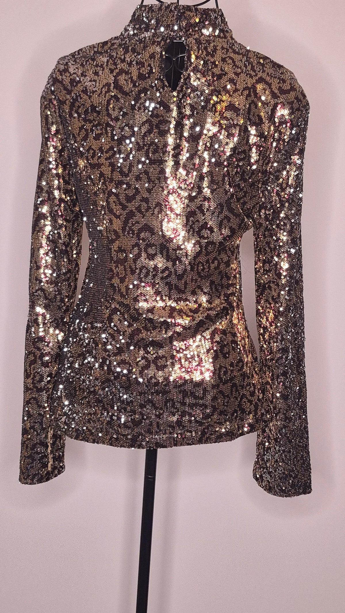 Milly Long-Sleeve Sequin Top Leopard design