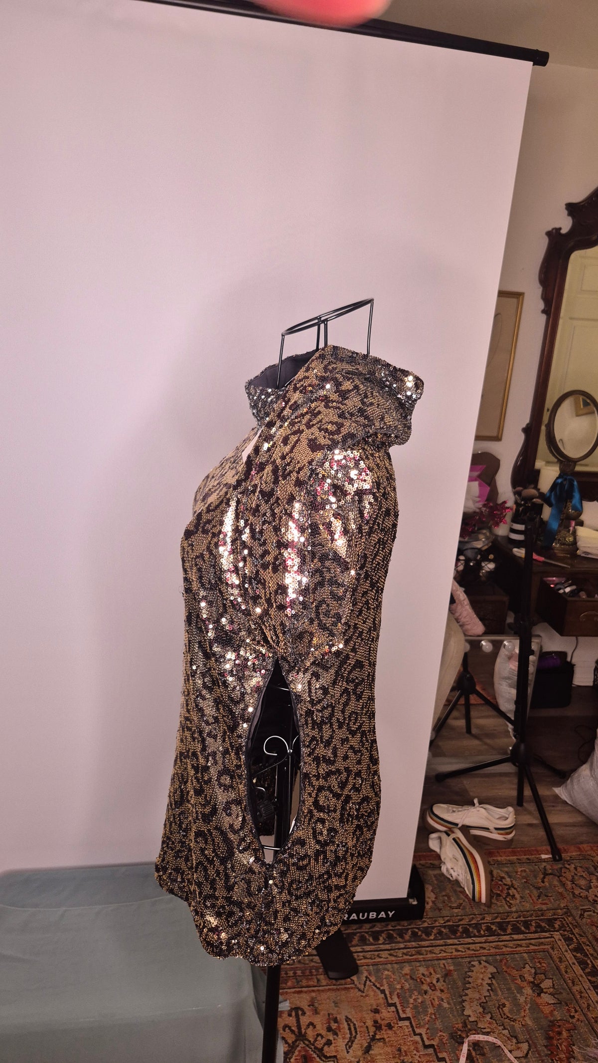 Milly Long-Sleeve Sequin Top Leopard design