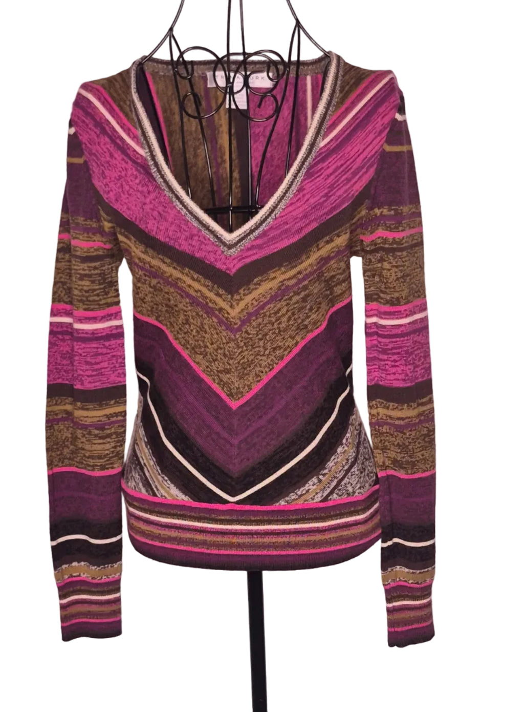 Trina Turk Long-Sleeve Chevron Stripe Sweater Top