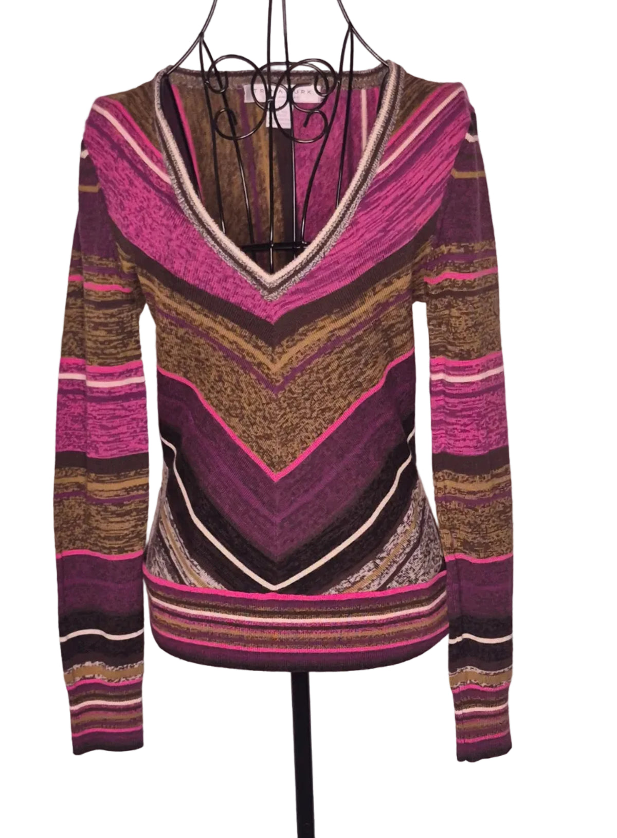 Trina Turk Long-Sleeve Chevron Stripe Sweater Top