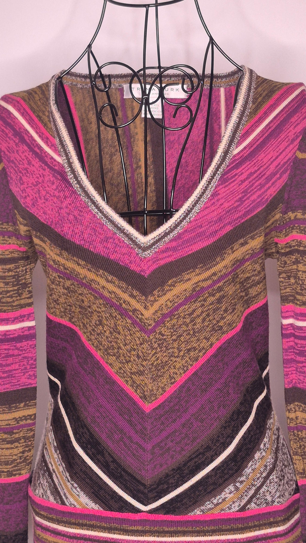 Trina Turk Long-Sleeve Chevron Stripe Sweater Top