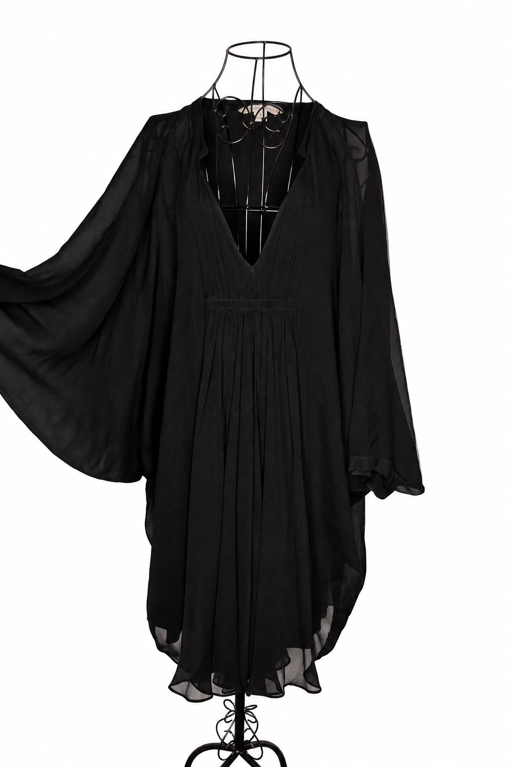 DVF 2000s Classic Black Sheer Fleurette Dress Size 14