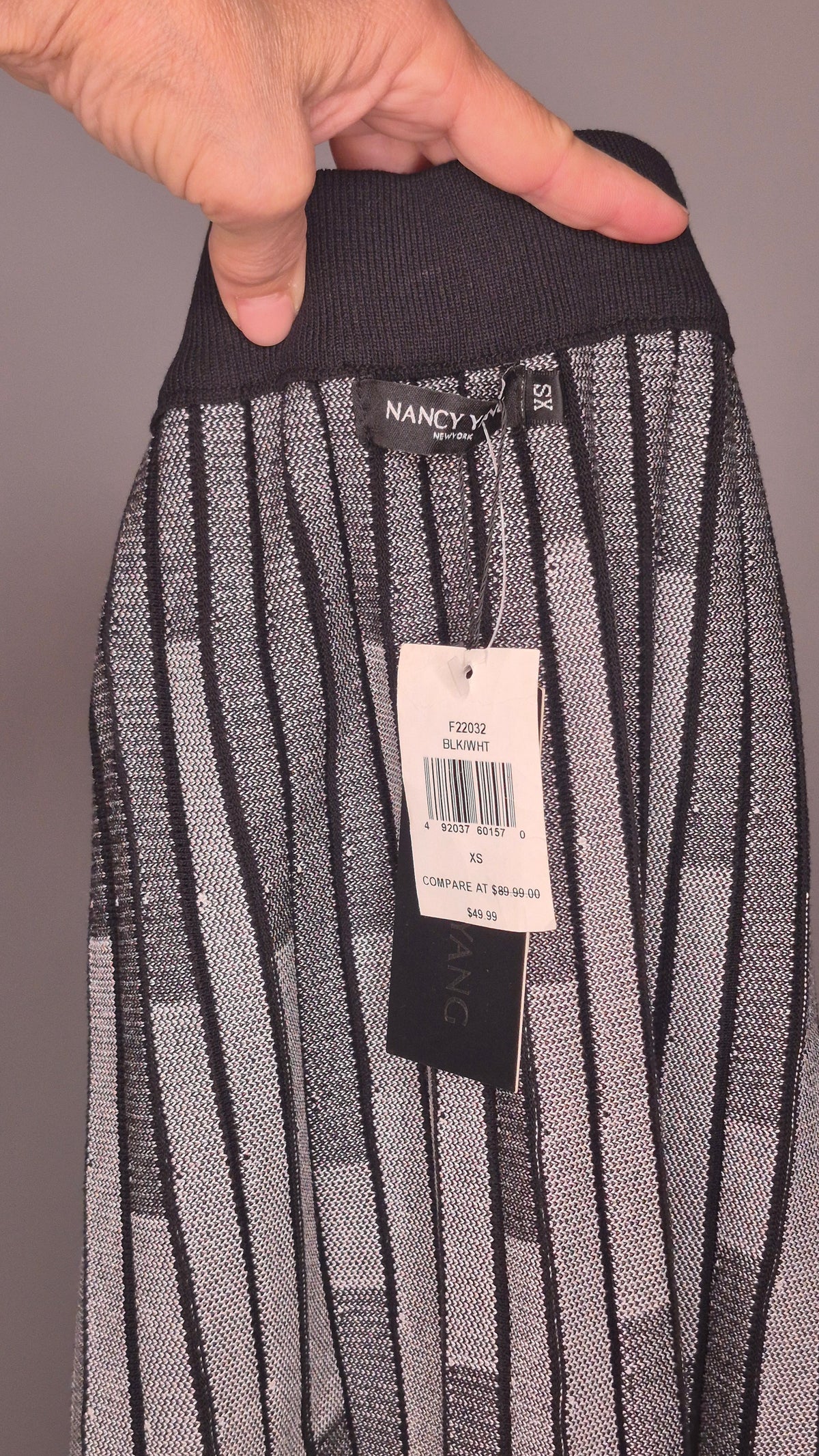 Nancy Yang New York 2000s Black and White Accordion Pleated Midi Skirt