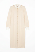 Vintage St. John Evening Cream Knit Dress with Satin Collar and Cuffs