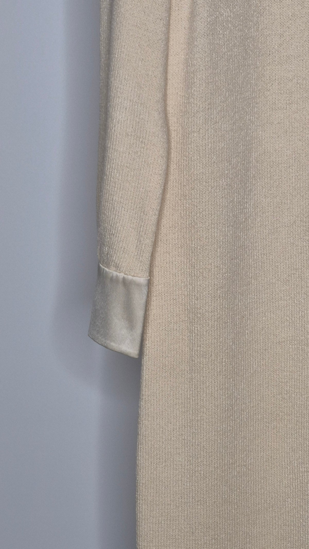 Vintage St. John Evening Cream Knit Dress with Satin Collar and Cuffs
