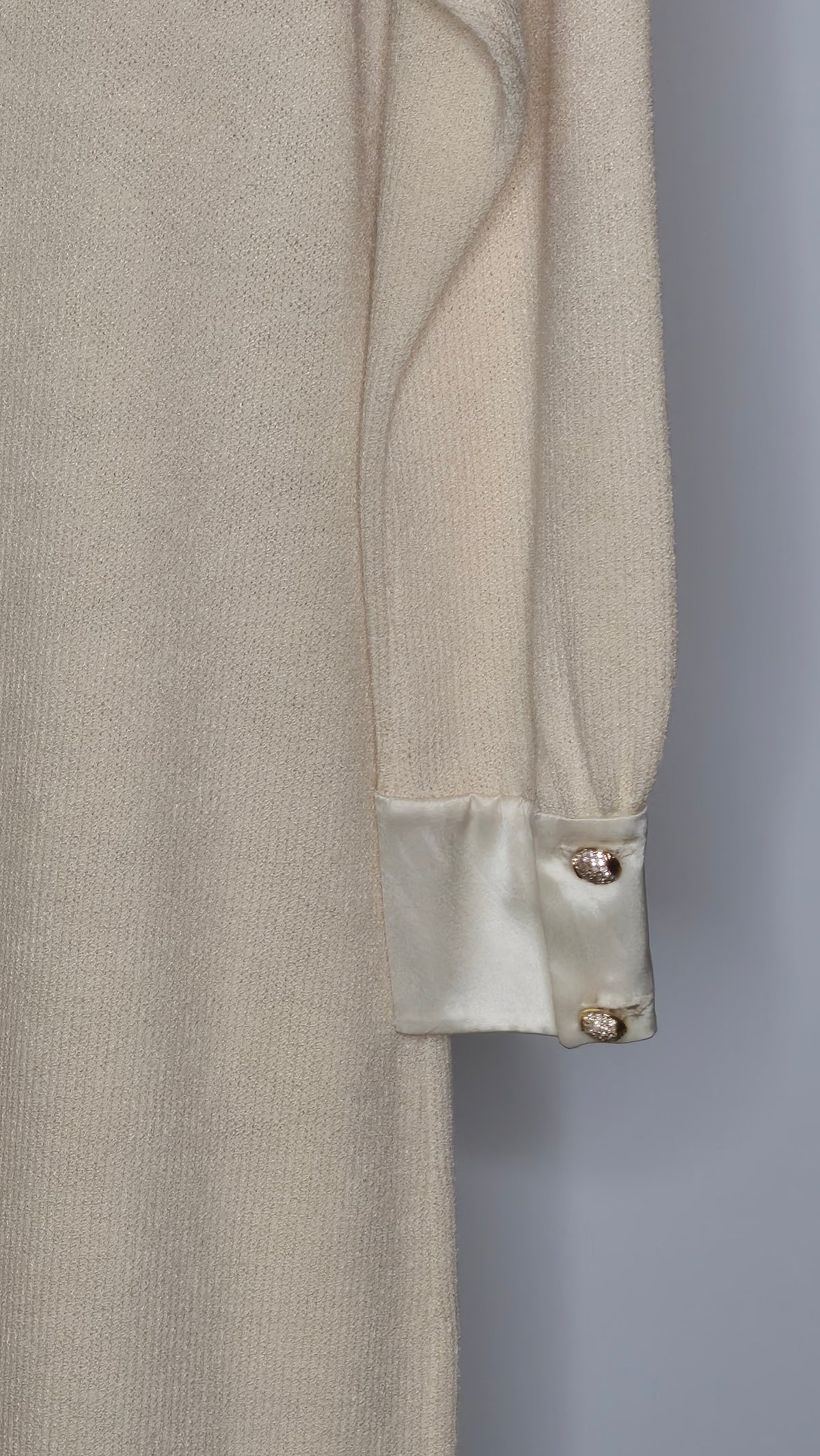 Vintage St. John Evening Cream Knit Dress with Satin Collar and Cuffs