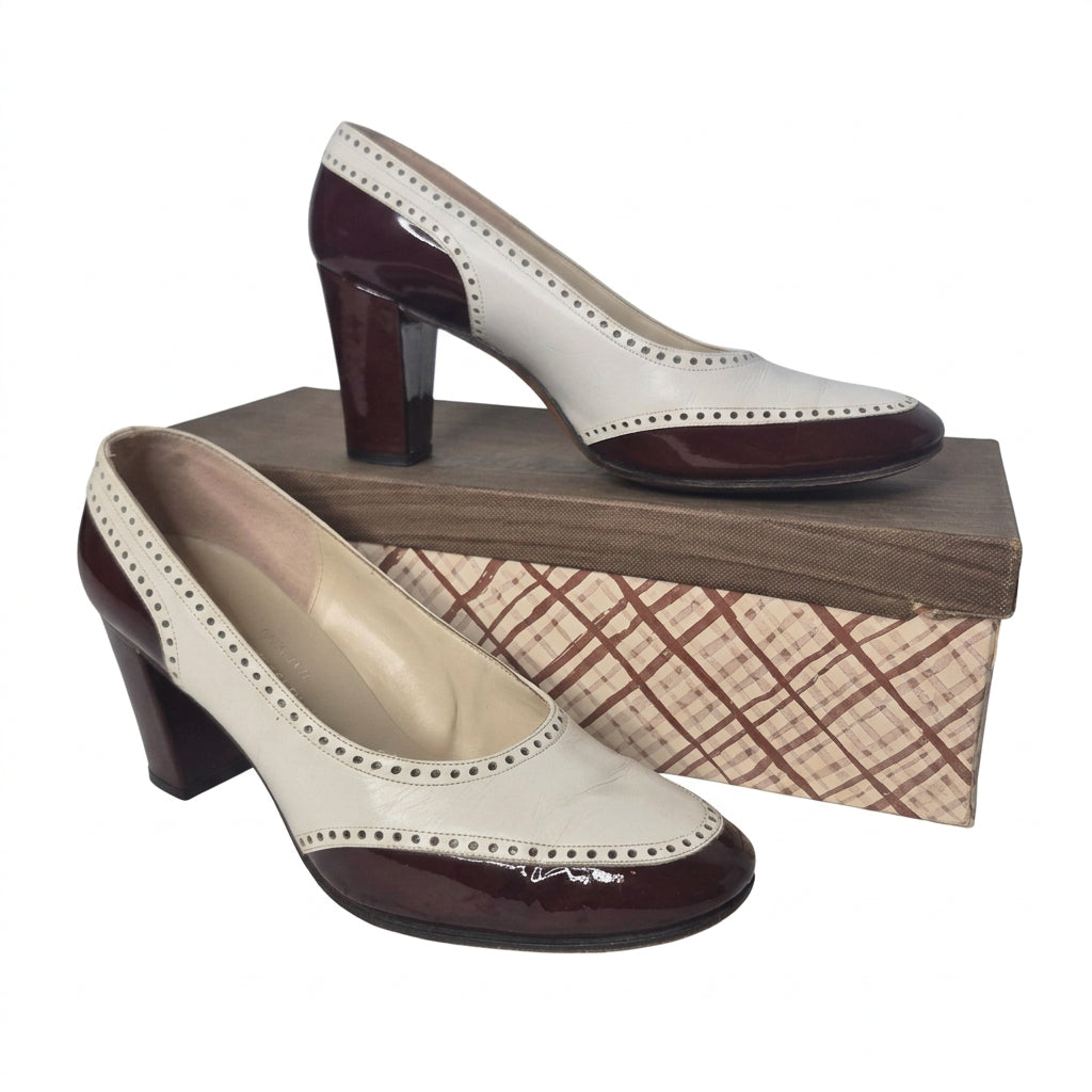 1960s Saks Fifth Avenue "Fenton Last" Two-Tone Leather Spectator Pumps with Original Box