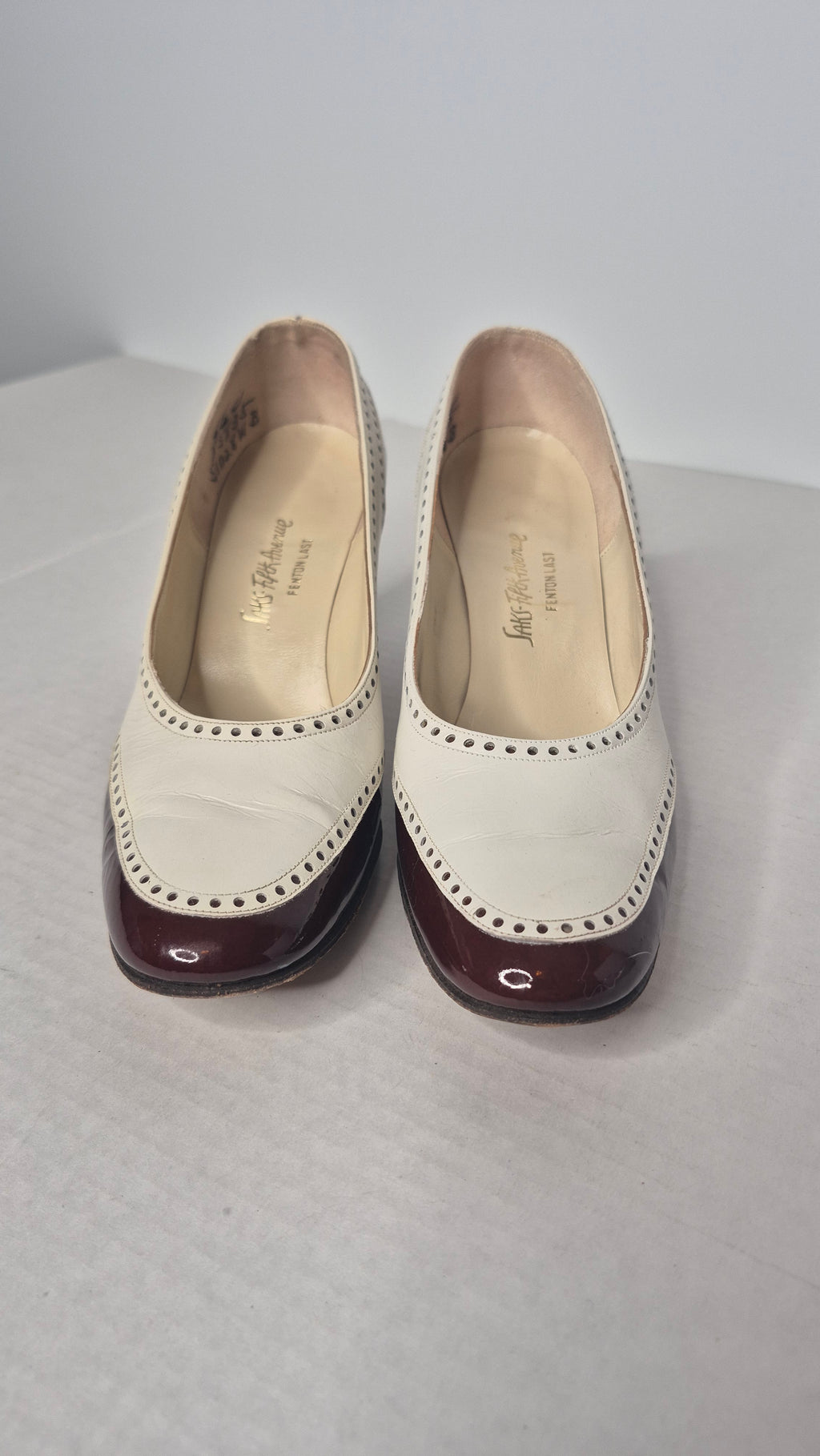 1960s Saks Fifth Avenue "Fenton Last" Two-Tone Leather Spectator Pumps with Original Box