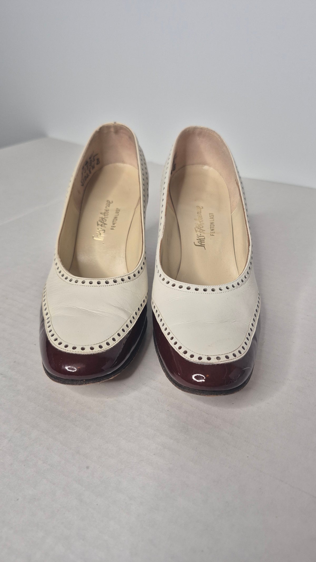 1960s Saks Fifth Avenue "Fenton Last" Two-Tone Leather Spectator Pumps with Original Box