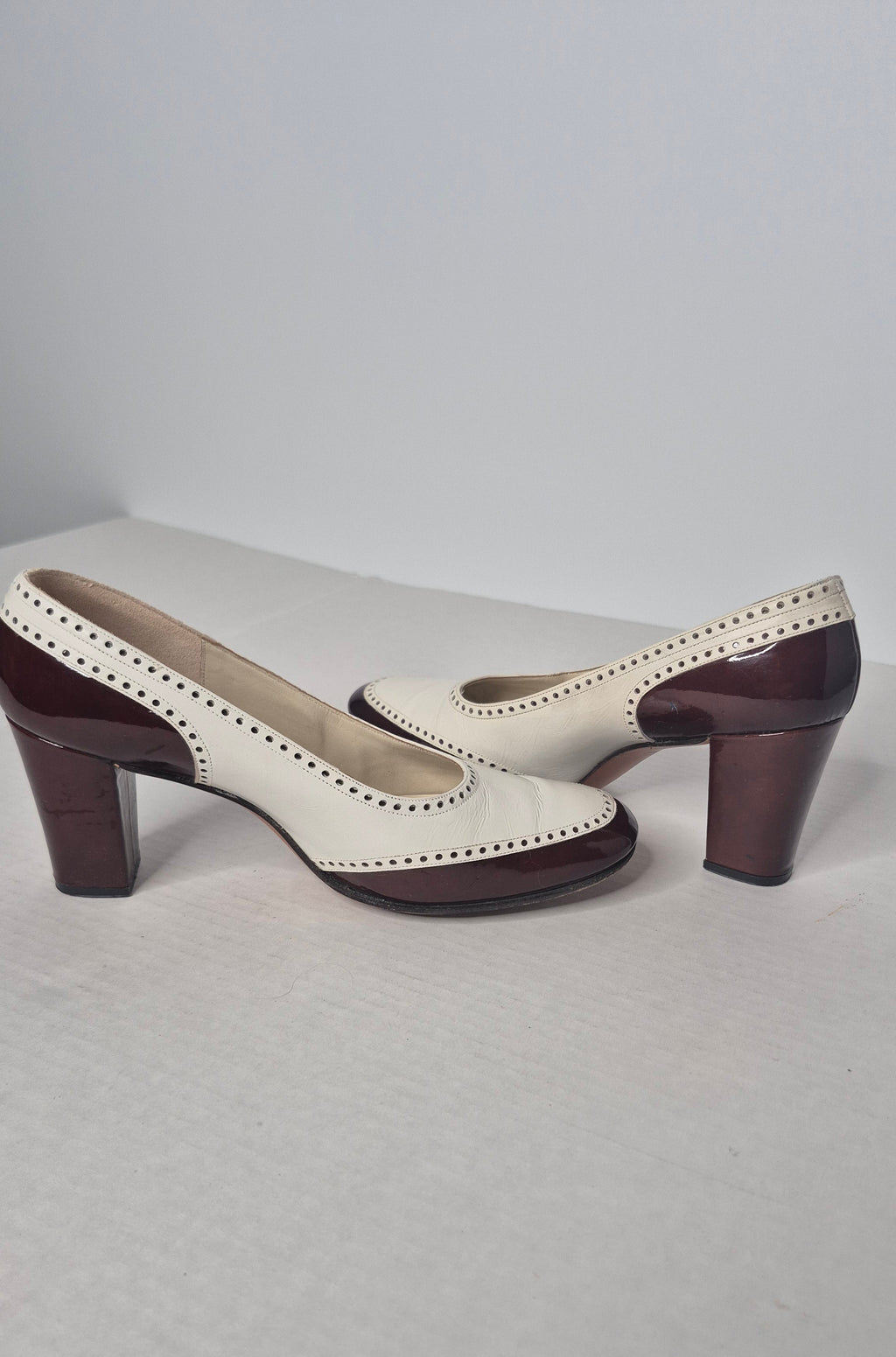 1960s Saks Fifth Avenue "Fenton Last" Two-Tone Leather Spectator Pumps with Original Box
