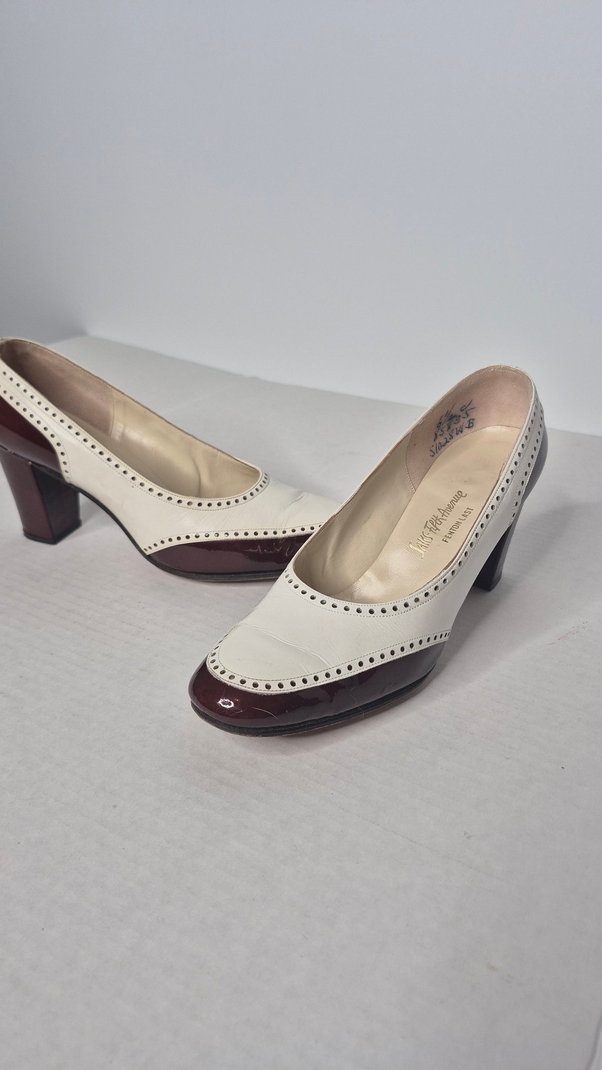 1960s Saks Fifth Avenue "Fenton Last" Two-Tone Leather Spectator Pumps with Original Box