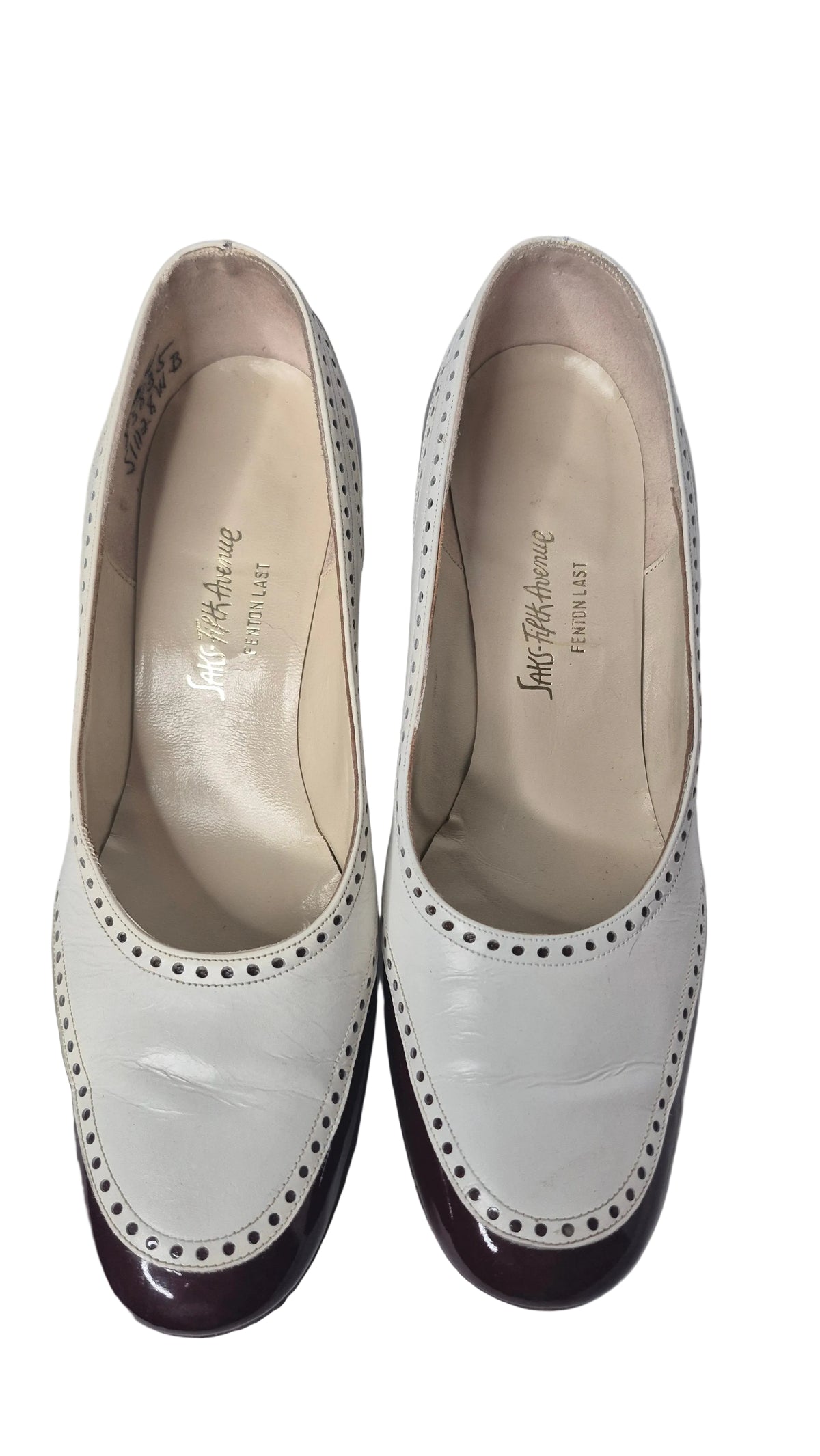 1960s Saks Fifth Avenue "Fenton Last" Two-Tone Leather Spectator Pumps with Original Box