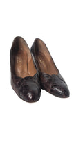 1980s Martinique Brown Crocodile Embossed Leather Pumps Heels Made in Spain