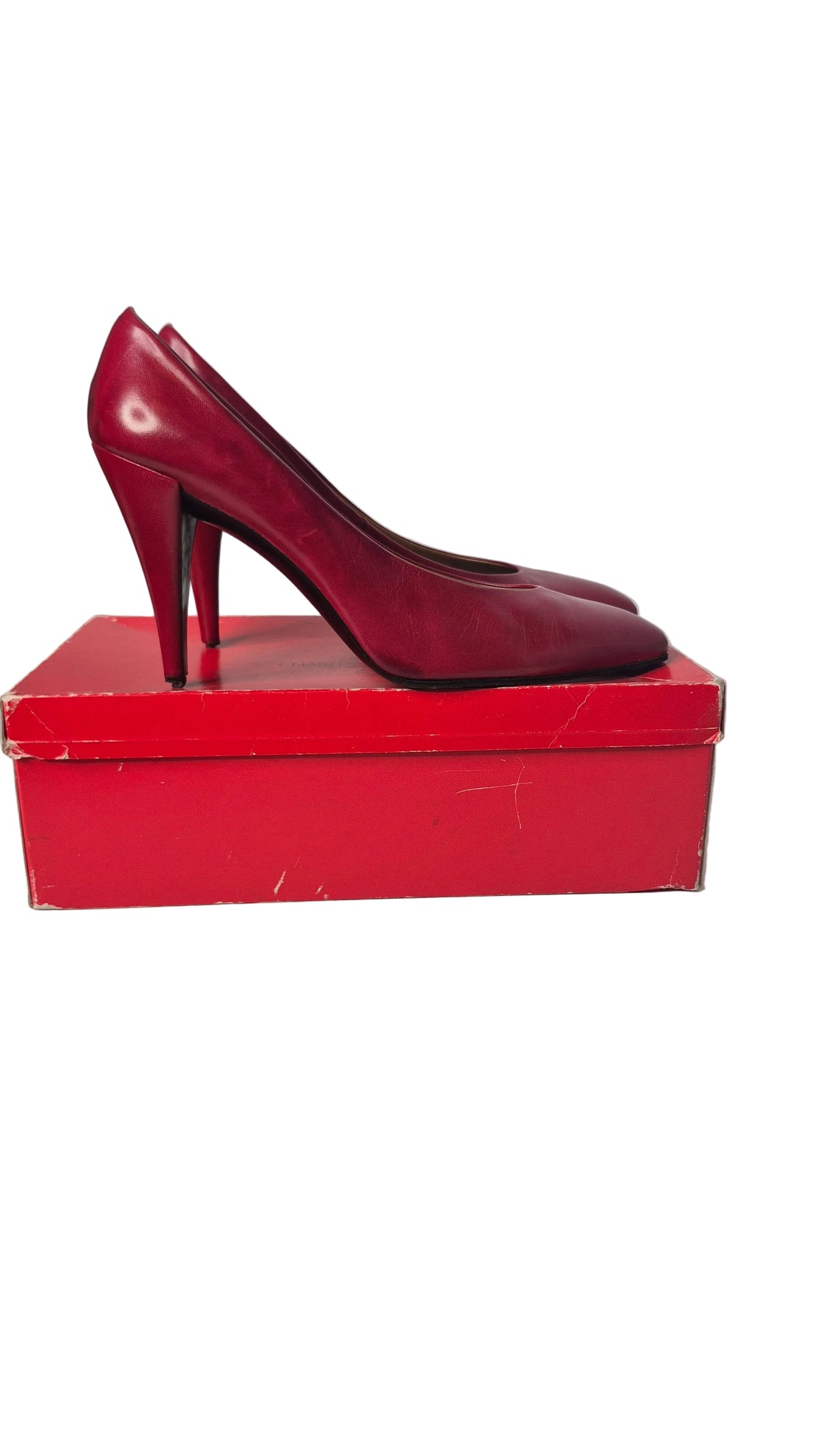 1980s Charles Jourdan Paris Red Chevreau Leather Stiletto Pumps Heels Etoile Eva with Box