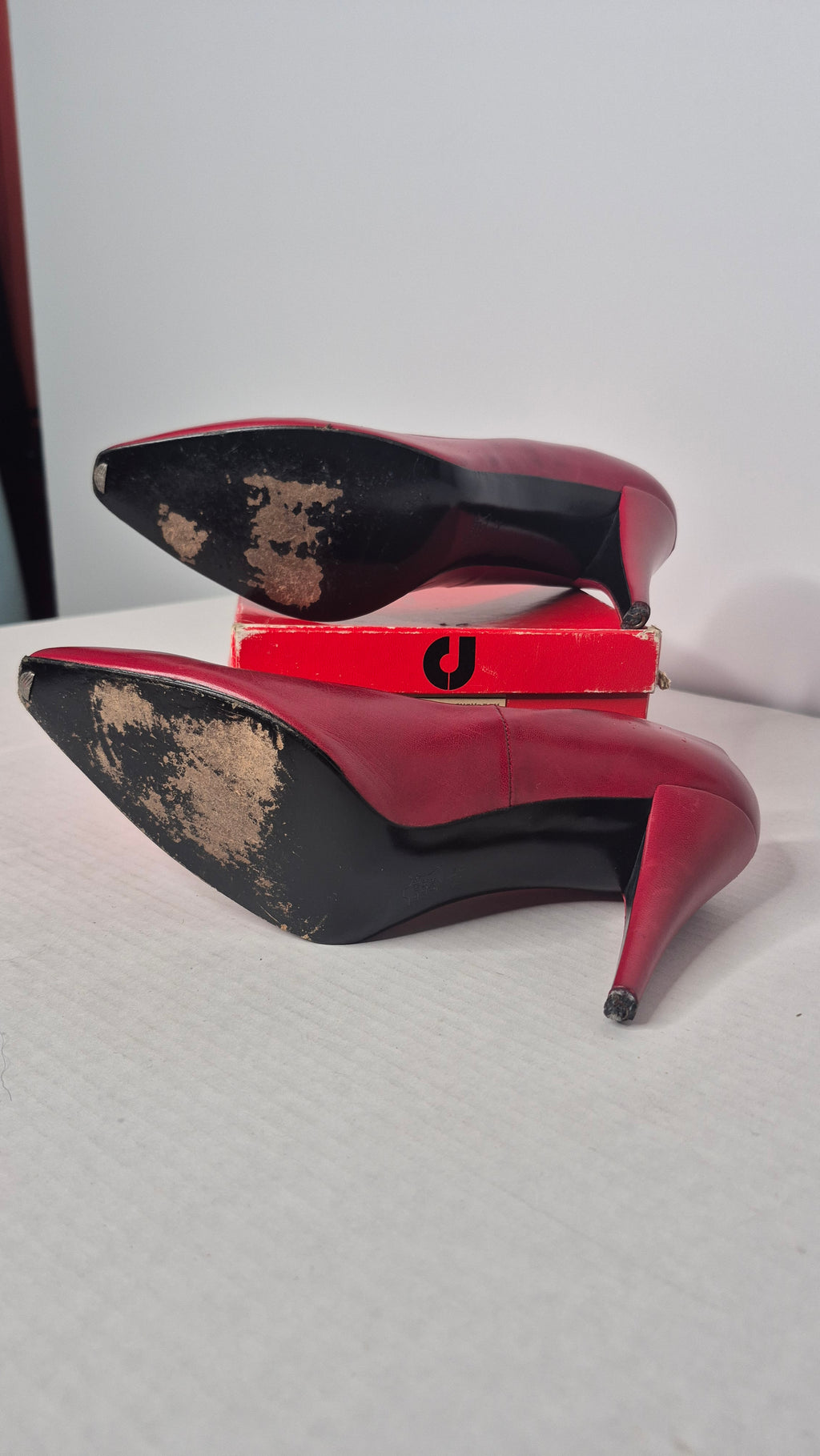1980s Charles Jourdan Paris Red Chevreau Leather Stiletto Pumps Heels Etoile Eva with Box