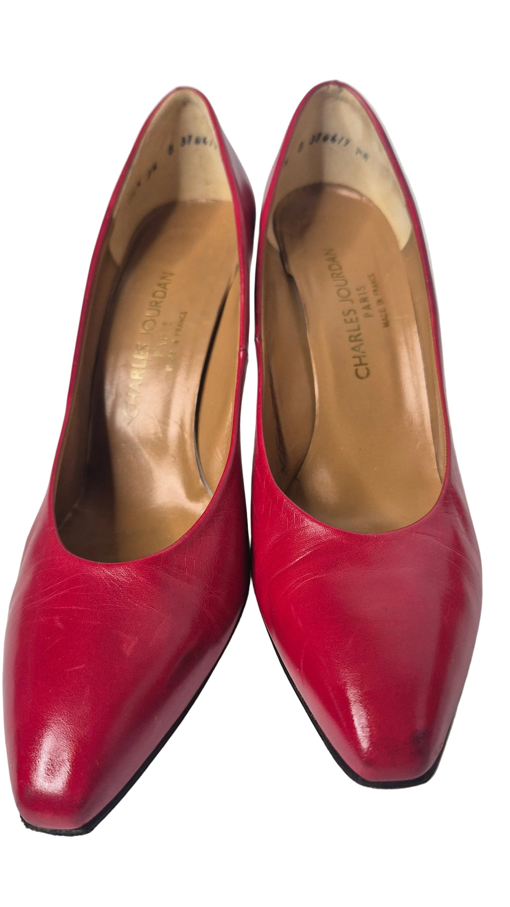 1980s Charles Jourdan Paris Red Chevreau Leather Stiletto Pumps Heels Etoile Eva with Box