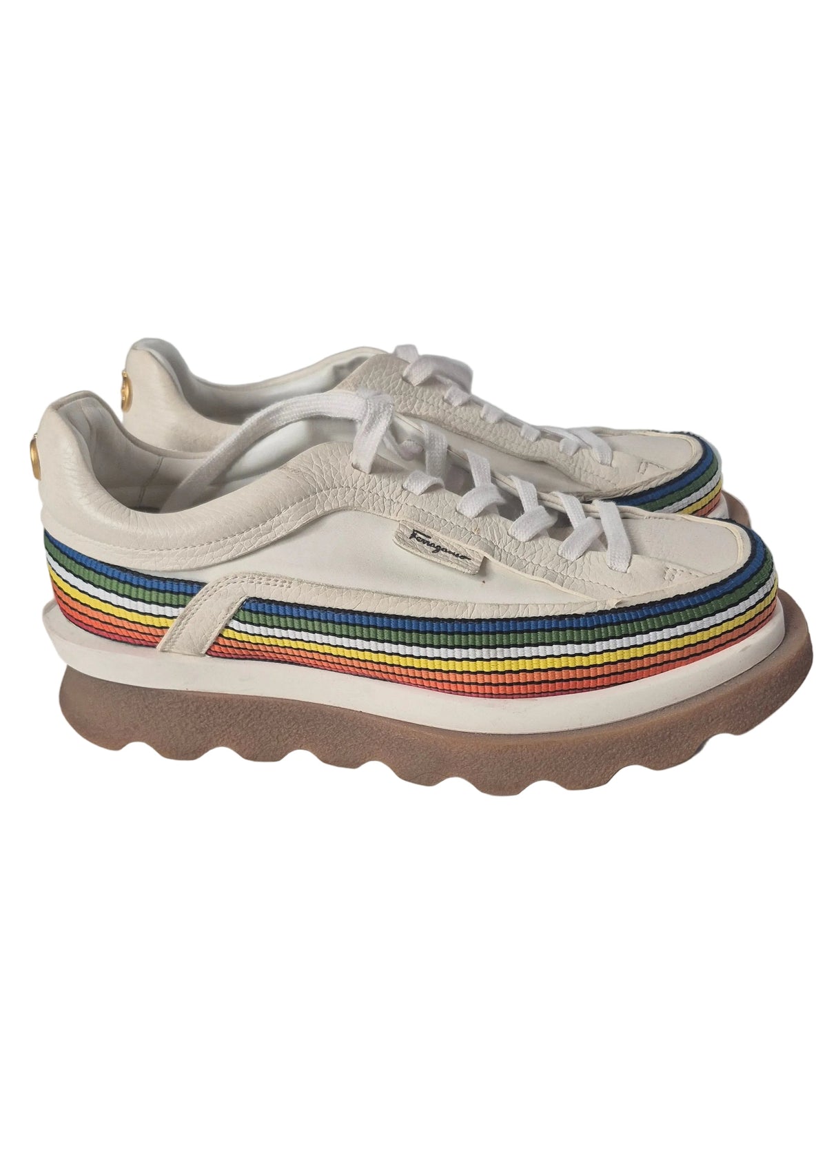 Ferragamo Women's Sustainable Thinking Rainbow Ribbon Platform Sneakers - Size 8.5C