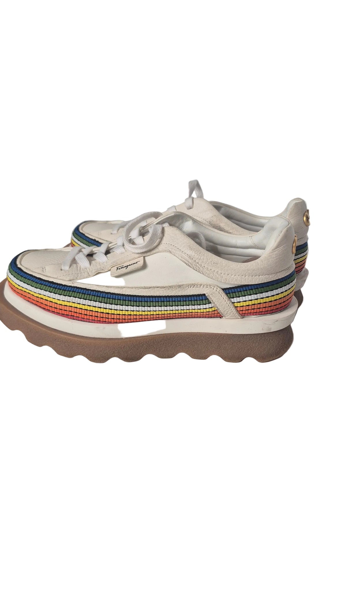 Ferragamo Women's Sustainable Thinking Rainbow Ribbon Platform Sneakers - Size 8.5C