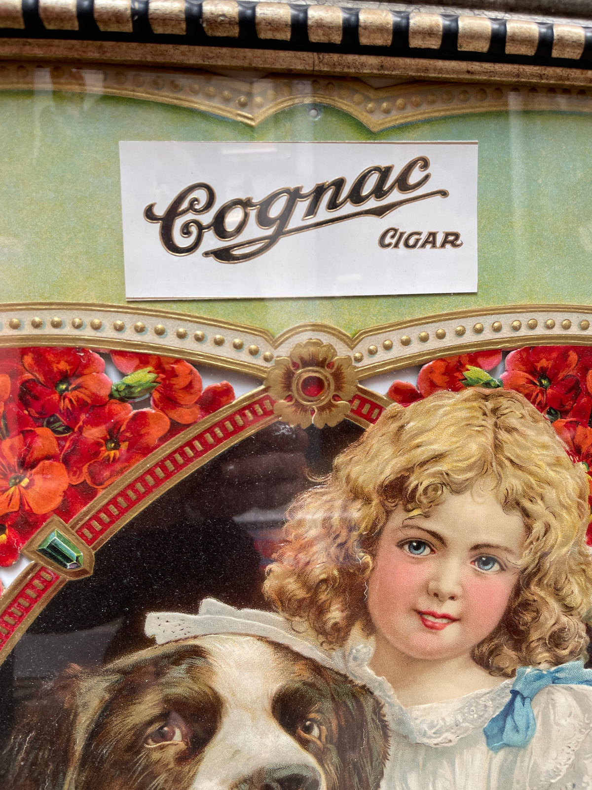 1900s Original Cognac Cigar Antique Advertising Excellent framed Antique