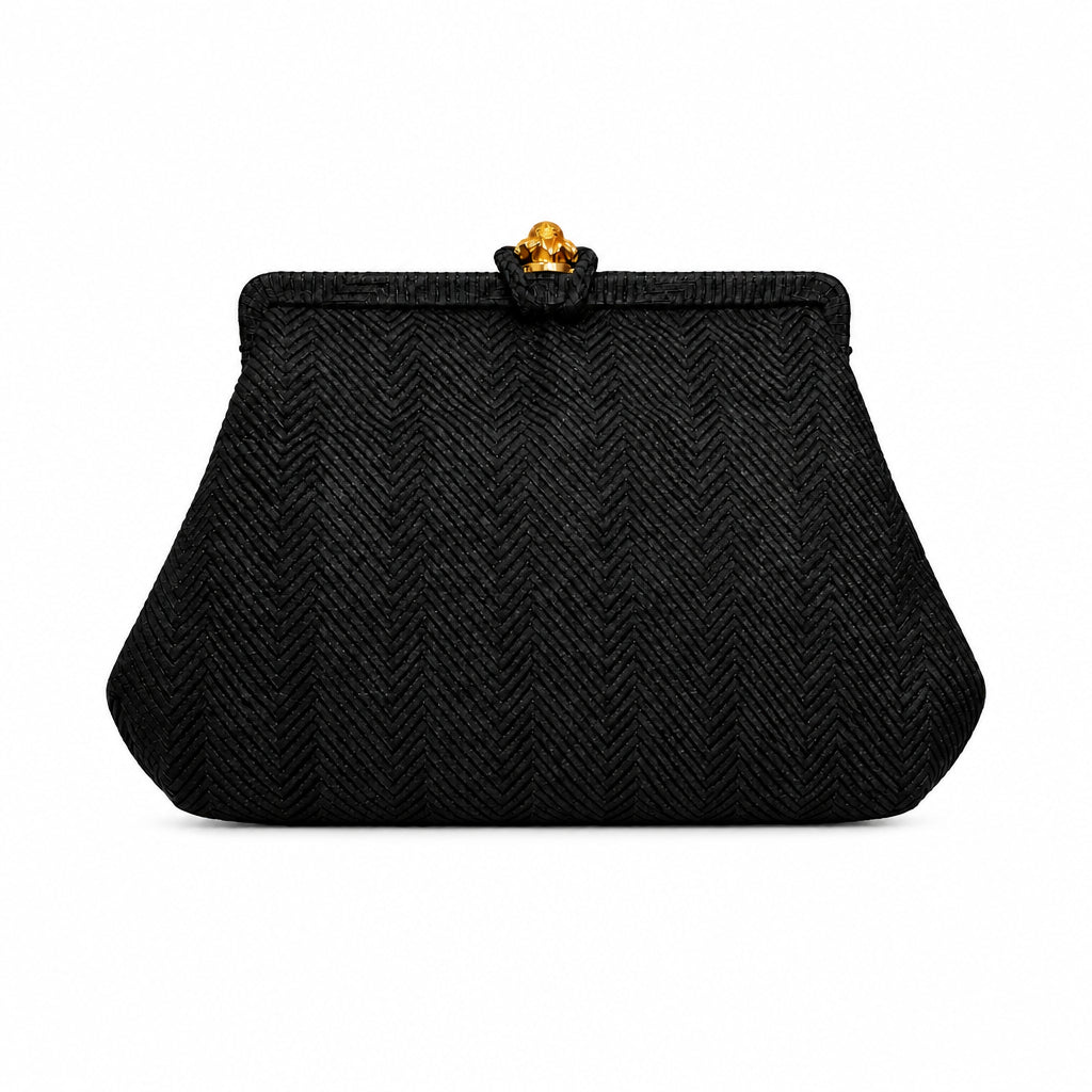 1960s Joseph Shoes Vintage Evening Bag Woven Clutch with Flower Snap Closure