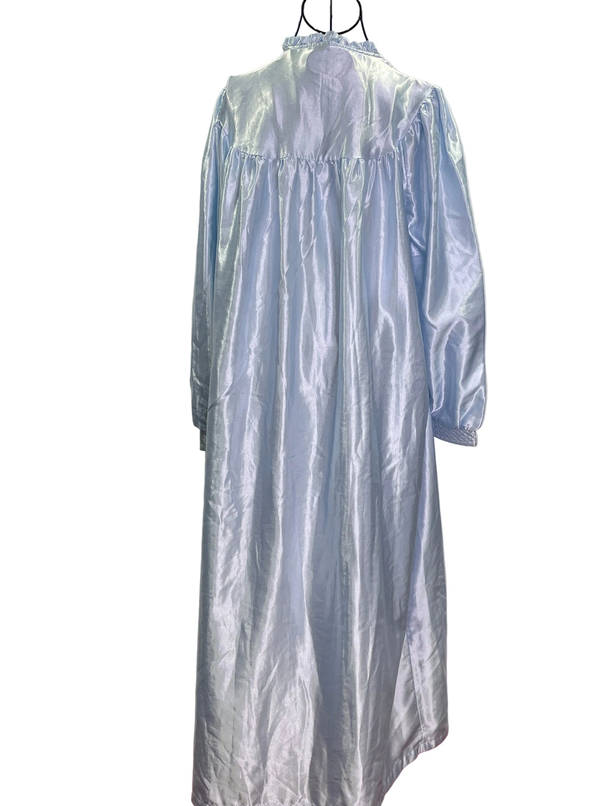 Vintage Baby Blue Satin Robe with Pink Floral Print
