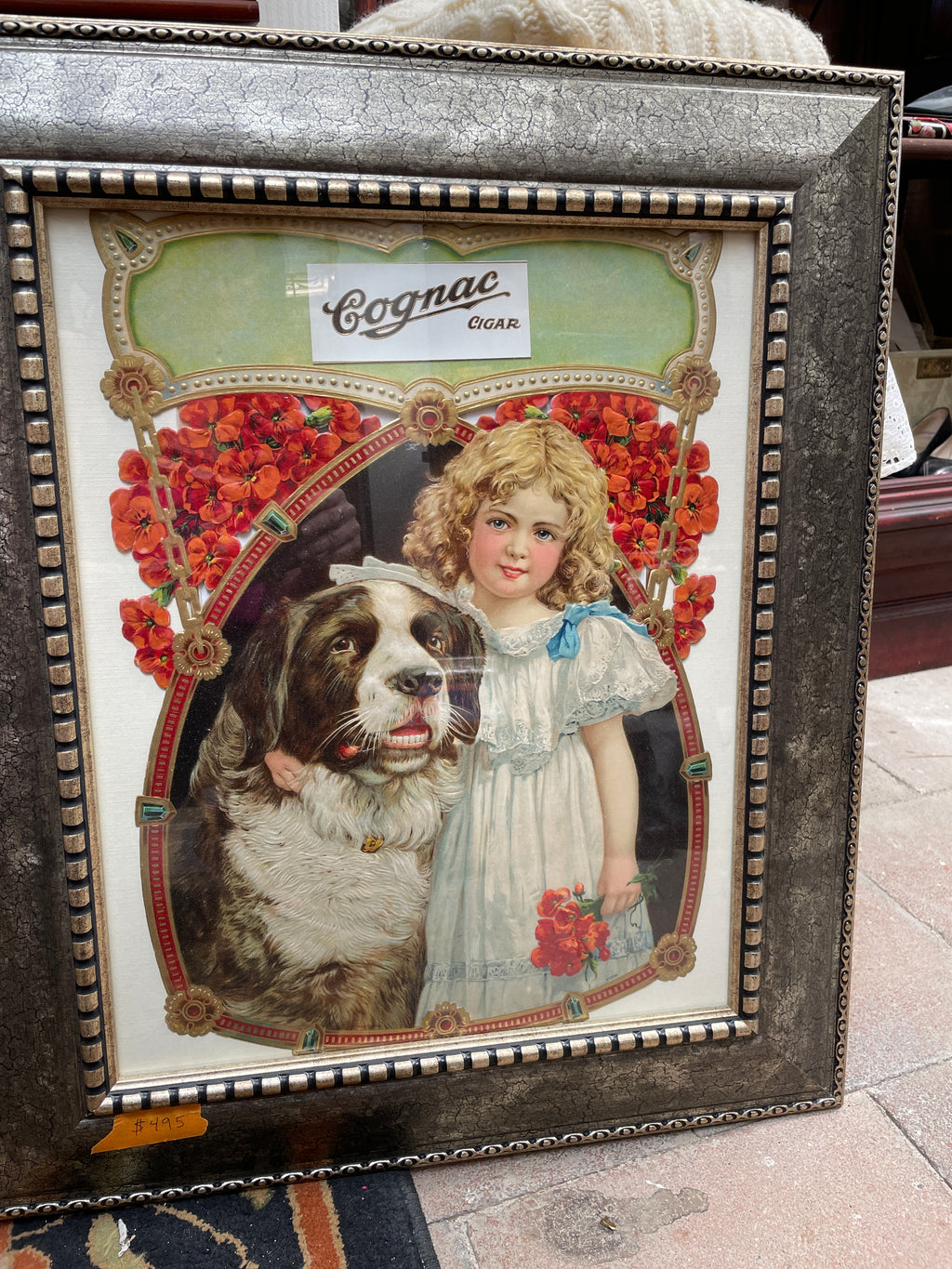 1900s Original Cognac Cigar Antique Advertising Excellent framed Antique