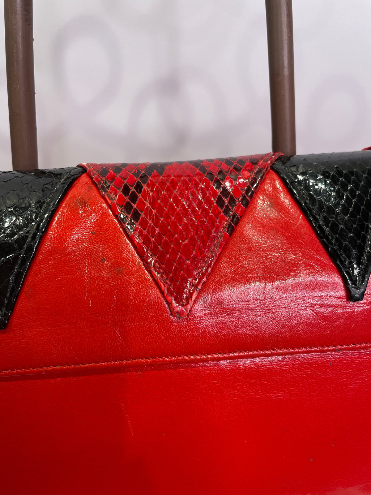 1980s VASILIS for TROTTING Red Clutch with Snakeskin Accents