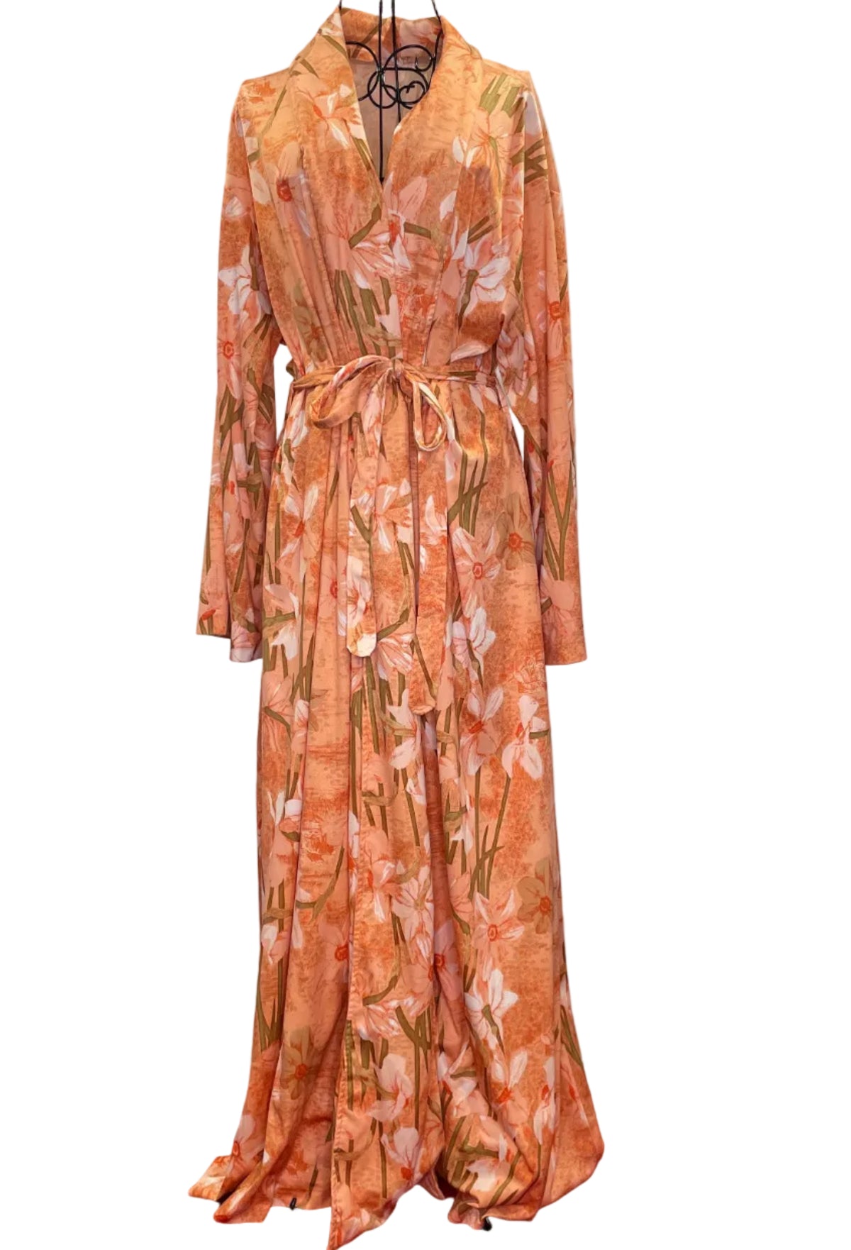 1970s Handmade Floral Bathrobe – Vintage Orange Long Robe