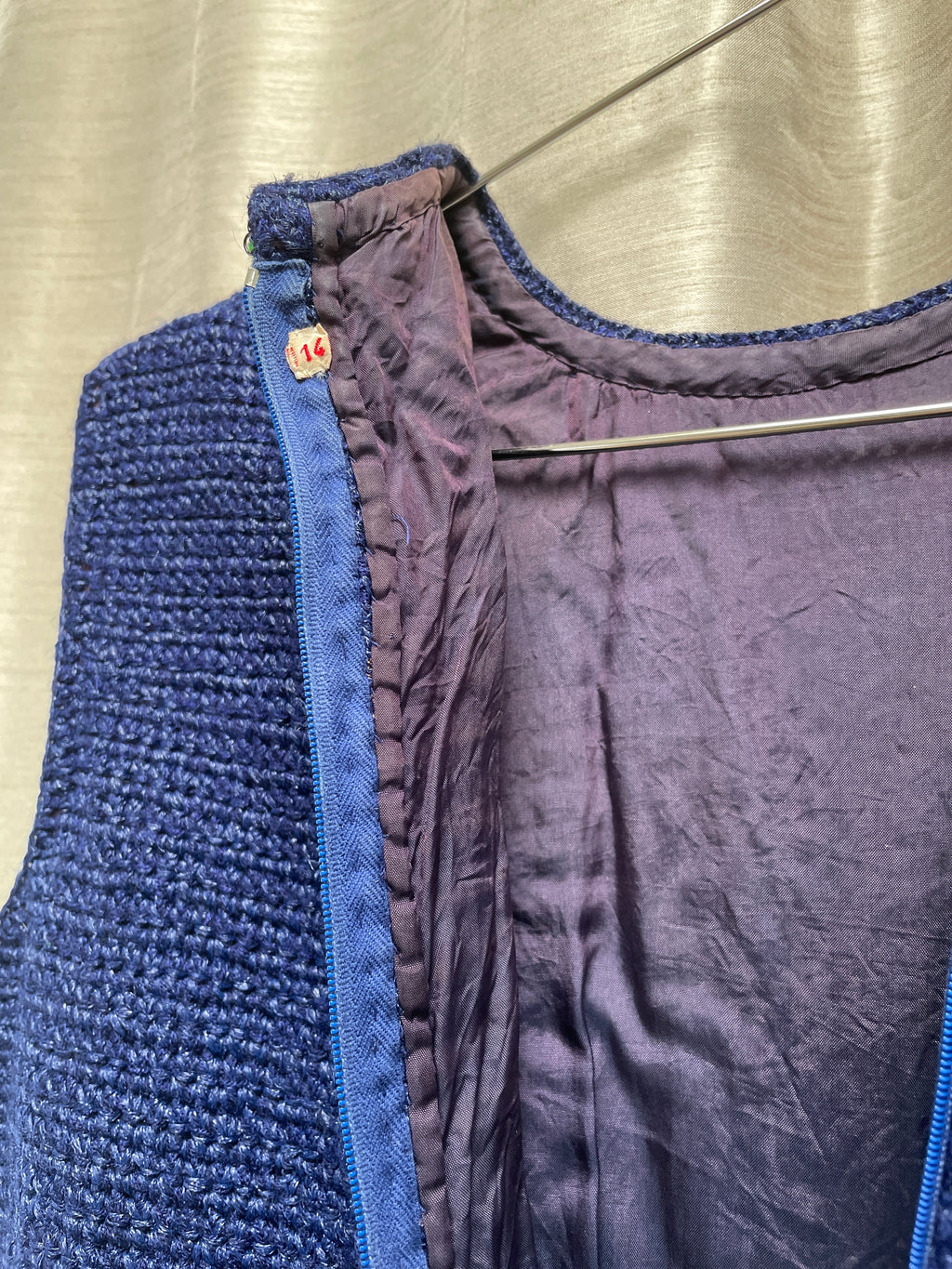1960s Handmade Sweater Dress Shift Blue Green Sleeveless lined Great Condition