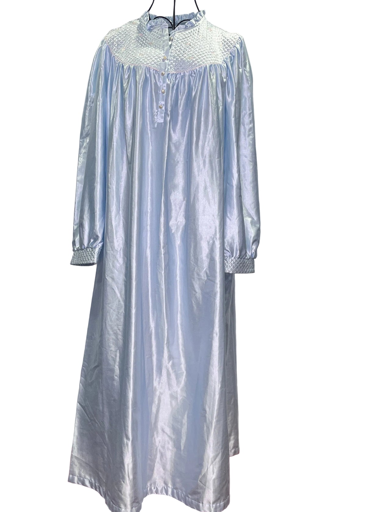 Vintage Baby Blue Satin Robe with Pink Floral Print