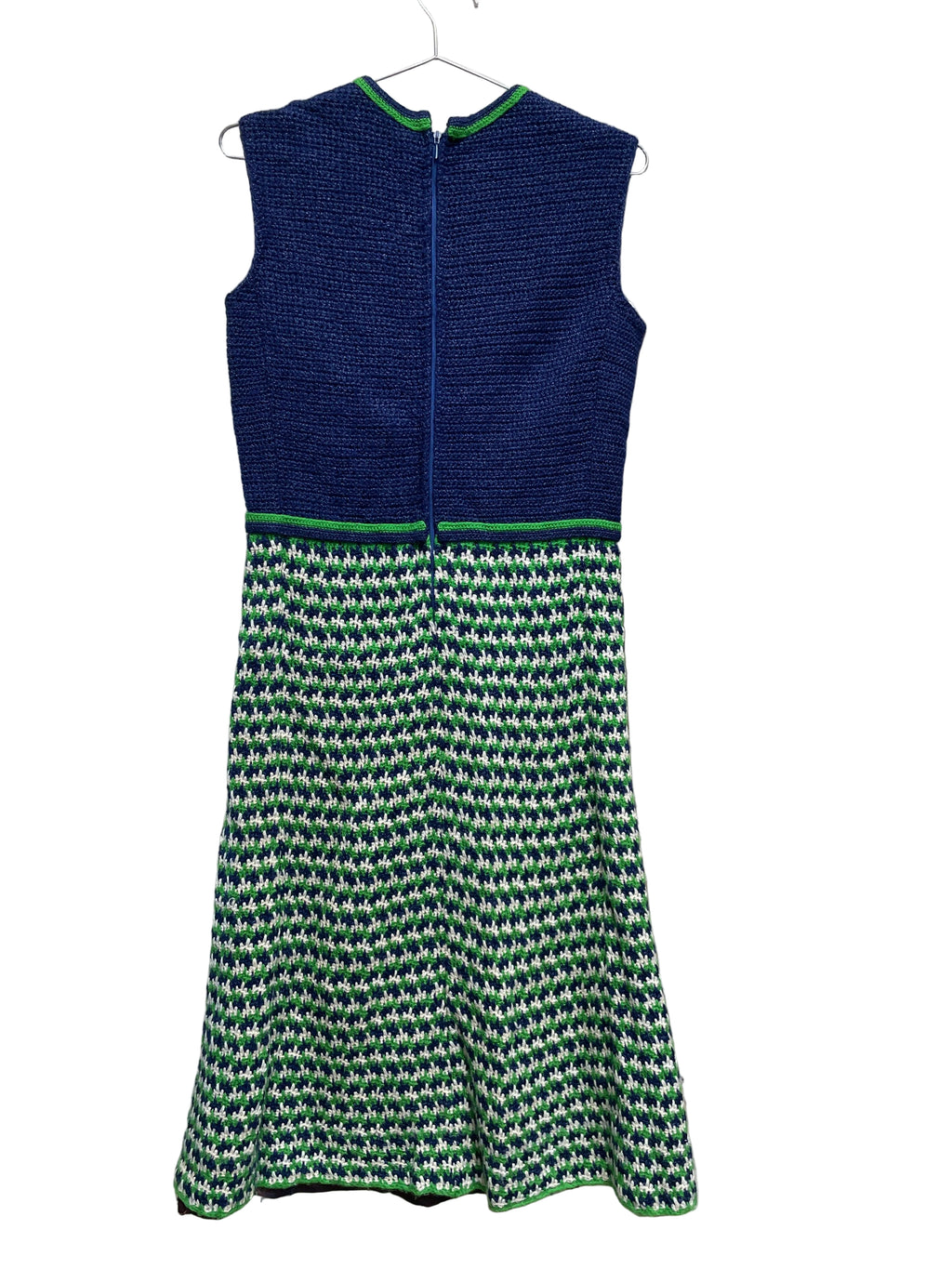 1960s Handmade Sweater Dress Shift Blue Green Sleeveless lined Great Condition