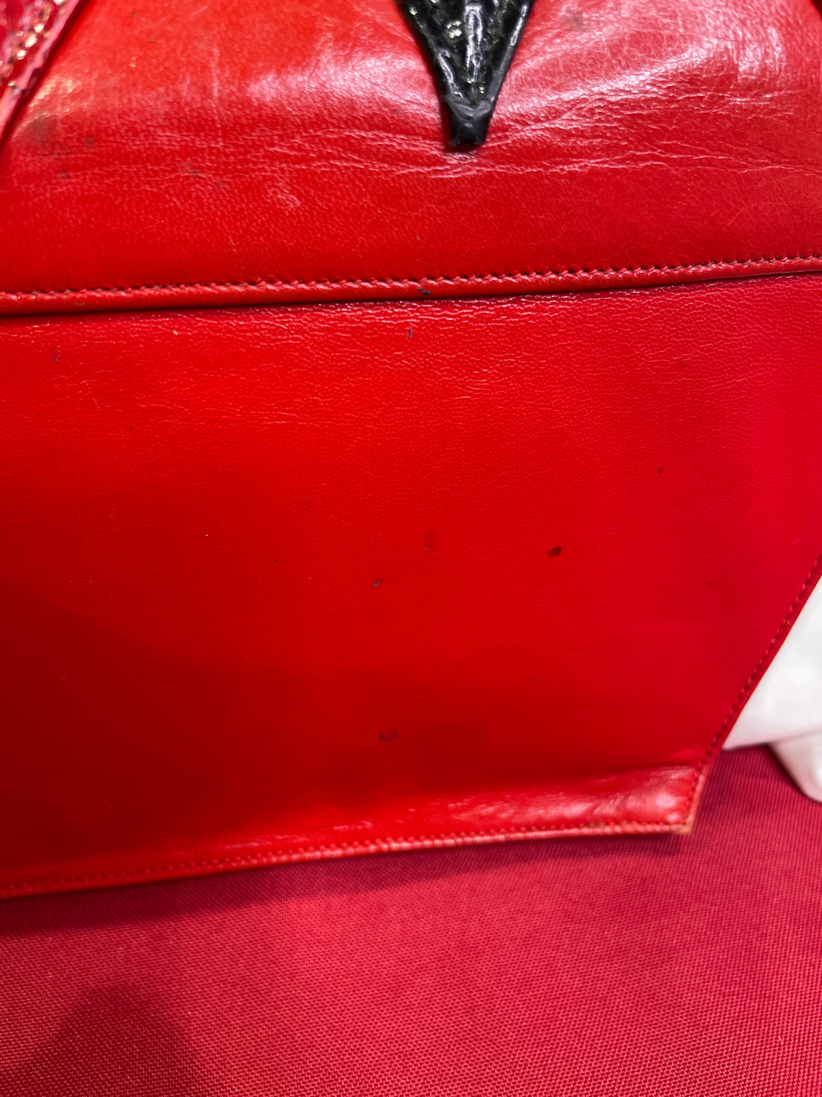 1980s VASILIS for TROTTING Red Clutch with Snakeskin Accents