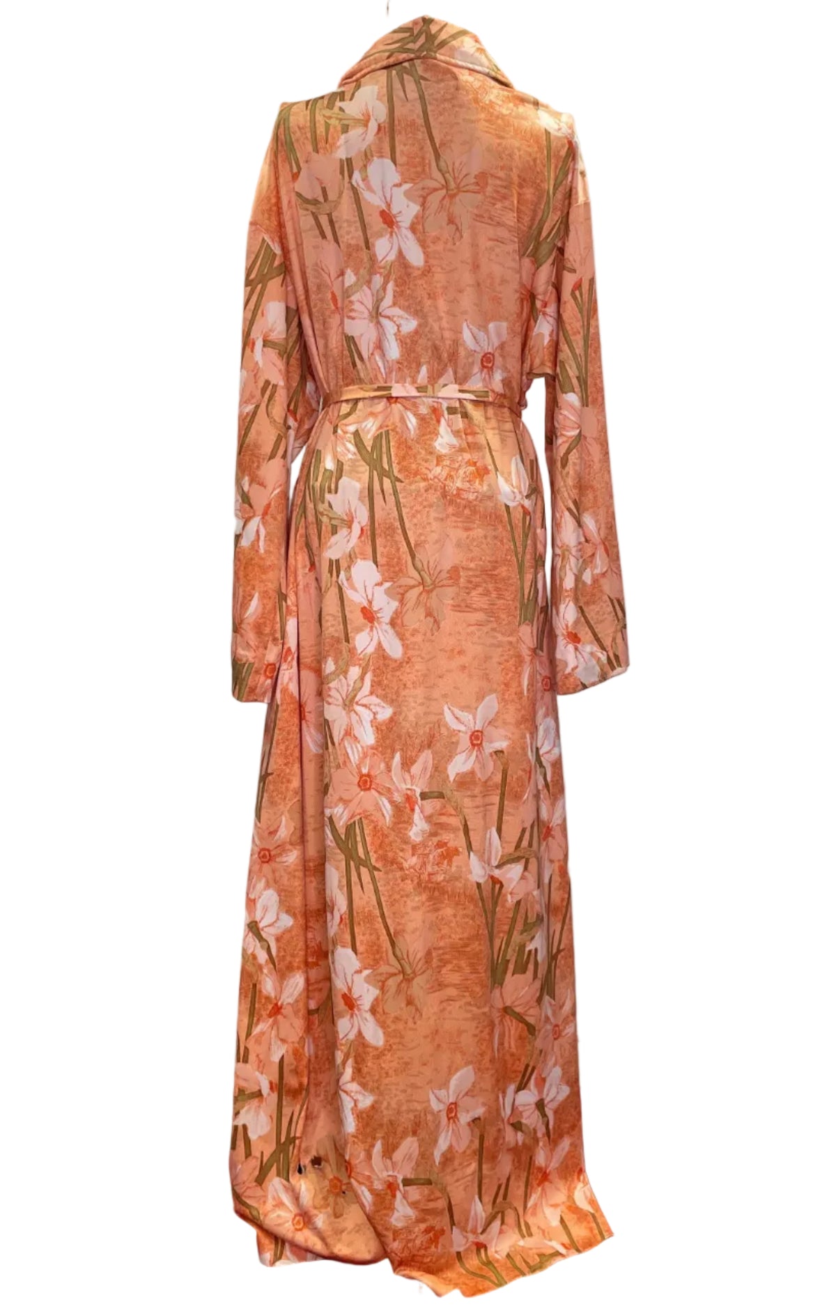 1970s Handmade Floral Bathrobe – Vintage Orange Long Robe