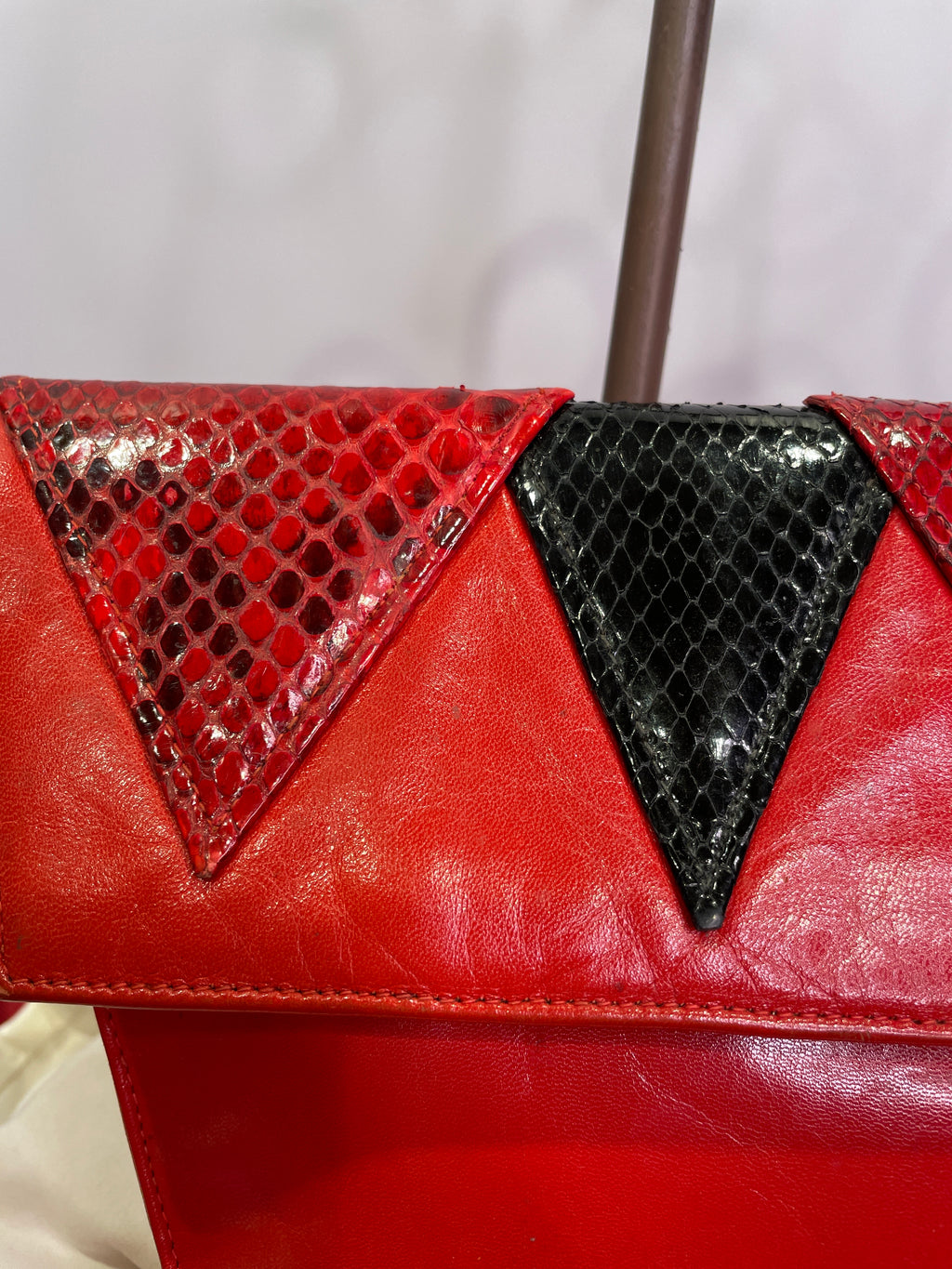 1980s VASILIS for TROTTING Red Clutch with Snakeskin Accents