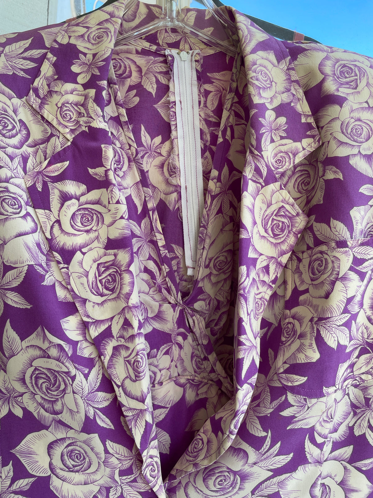 1980s Ungaro Vintage Purple & Cream Floral Two-Piece Set — Jacket & Top