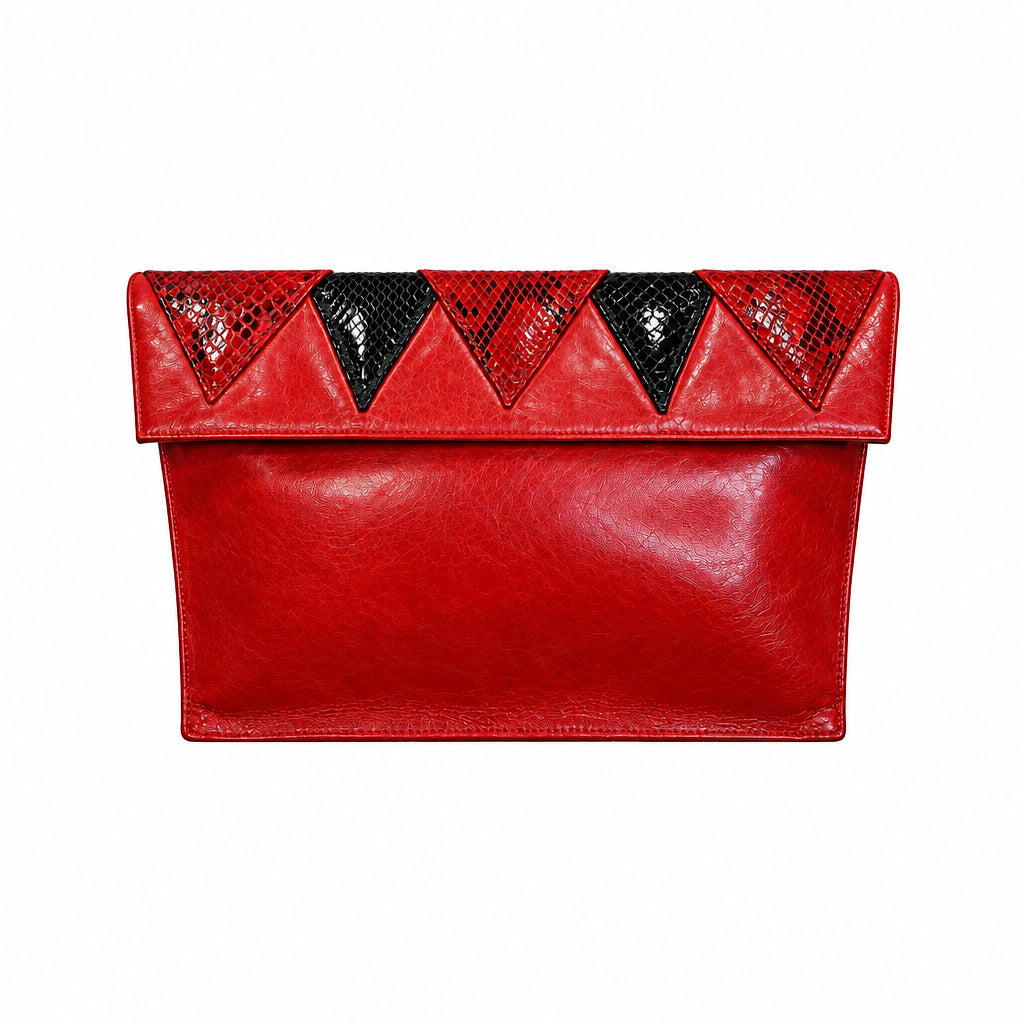 1980s VASILIS for TROTTING Red Clutch with Snakeskin Accents