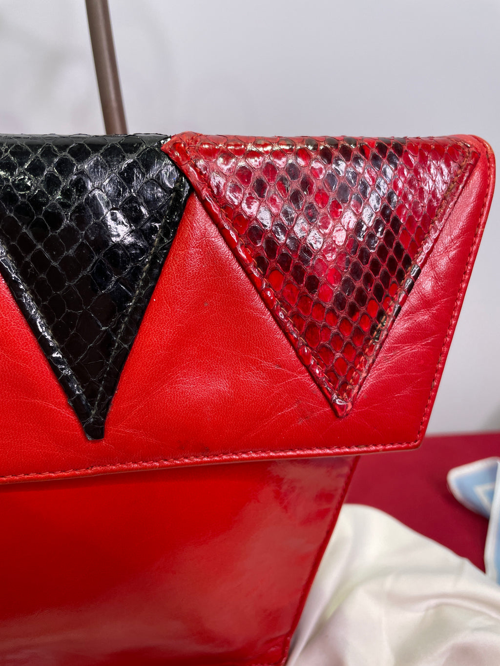 1980s VASILIS for TROTTING Red Clutch with Snakeskin Accents