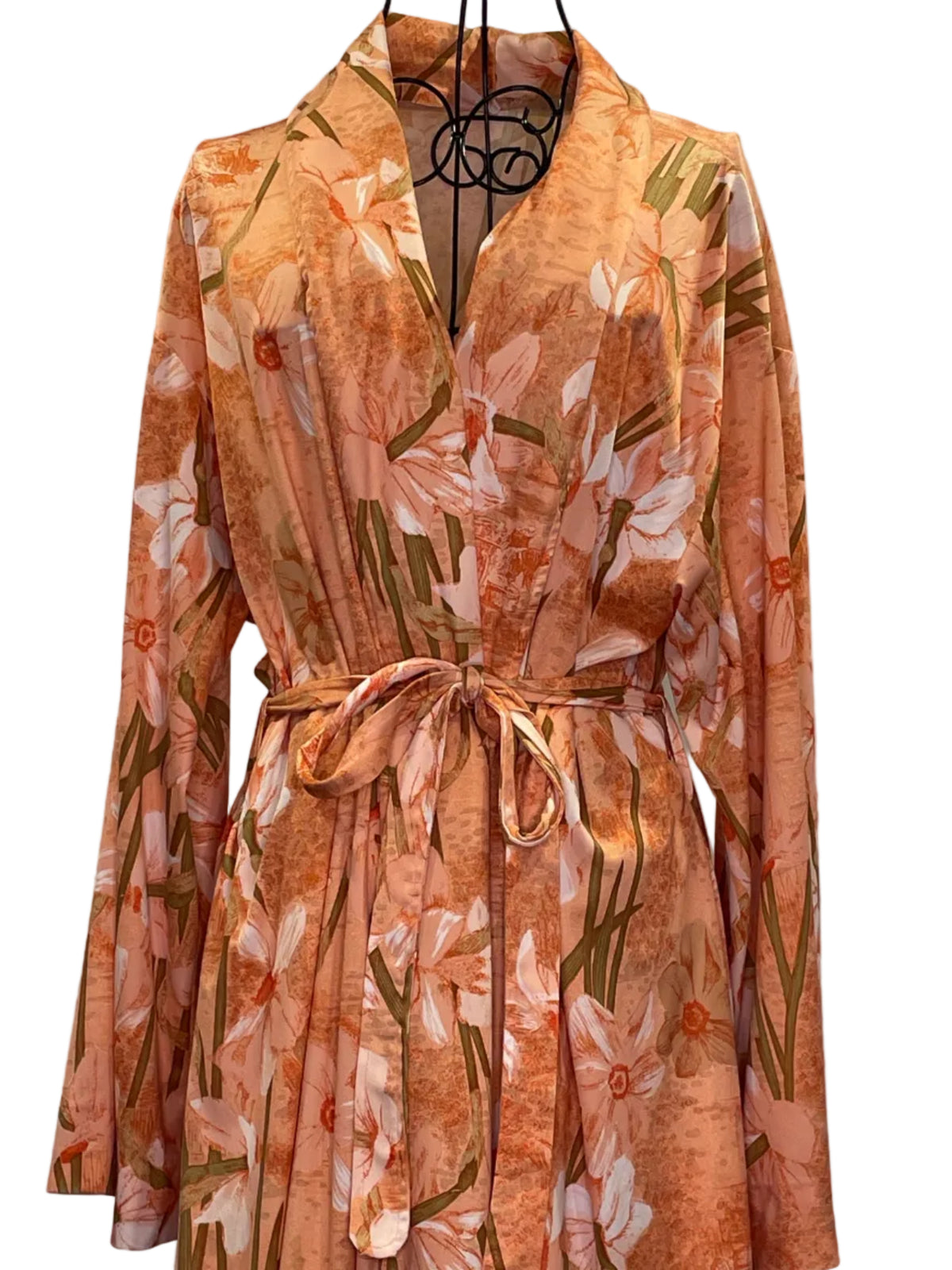 1970s Handmade Floral Bathrobe – Vintage Orange Long Robe