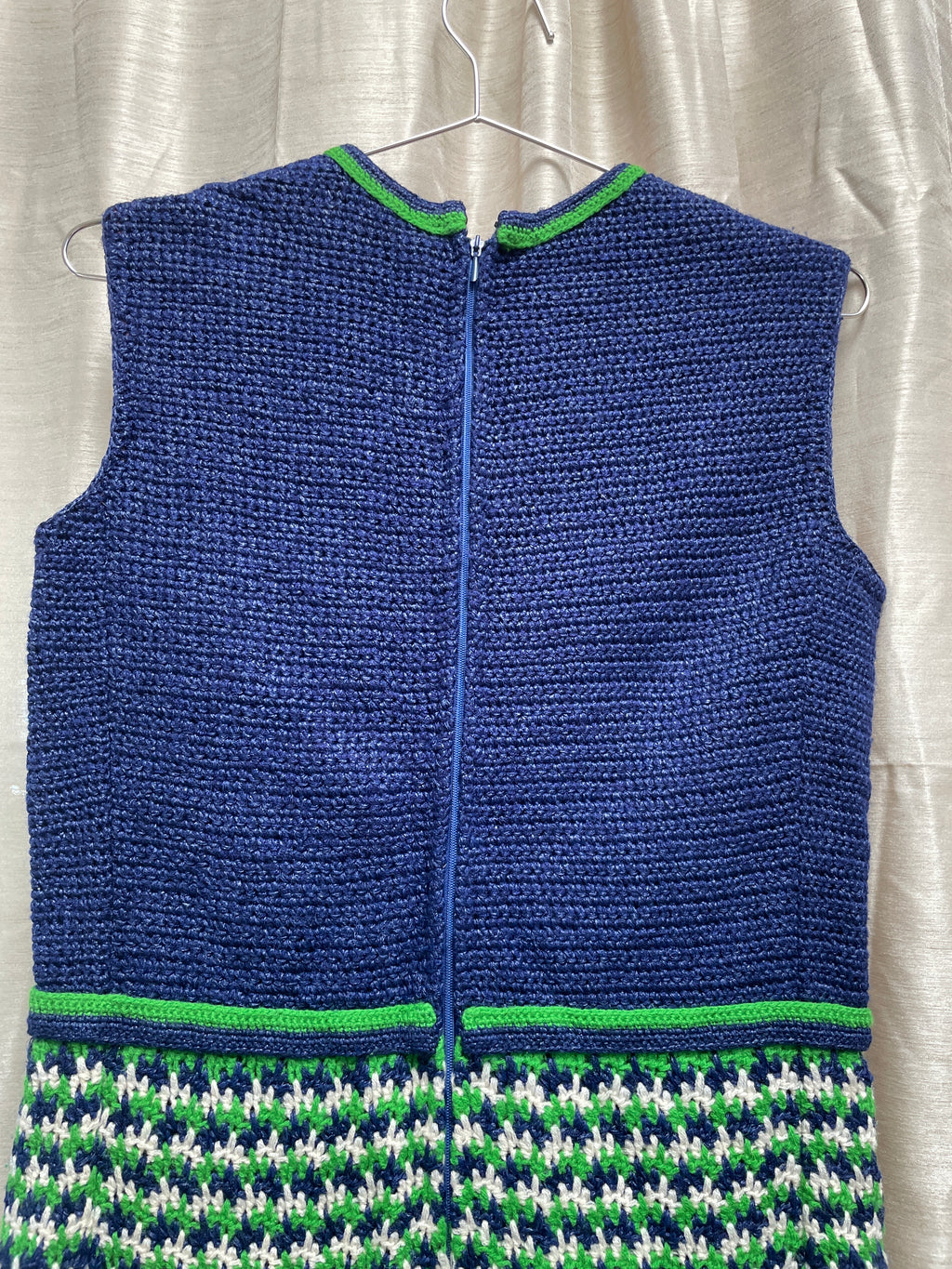 1960s Handmade Sweater Dress Shift Blue Green Sleeveless lined Great Condition