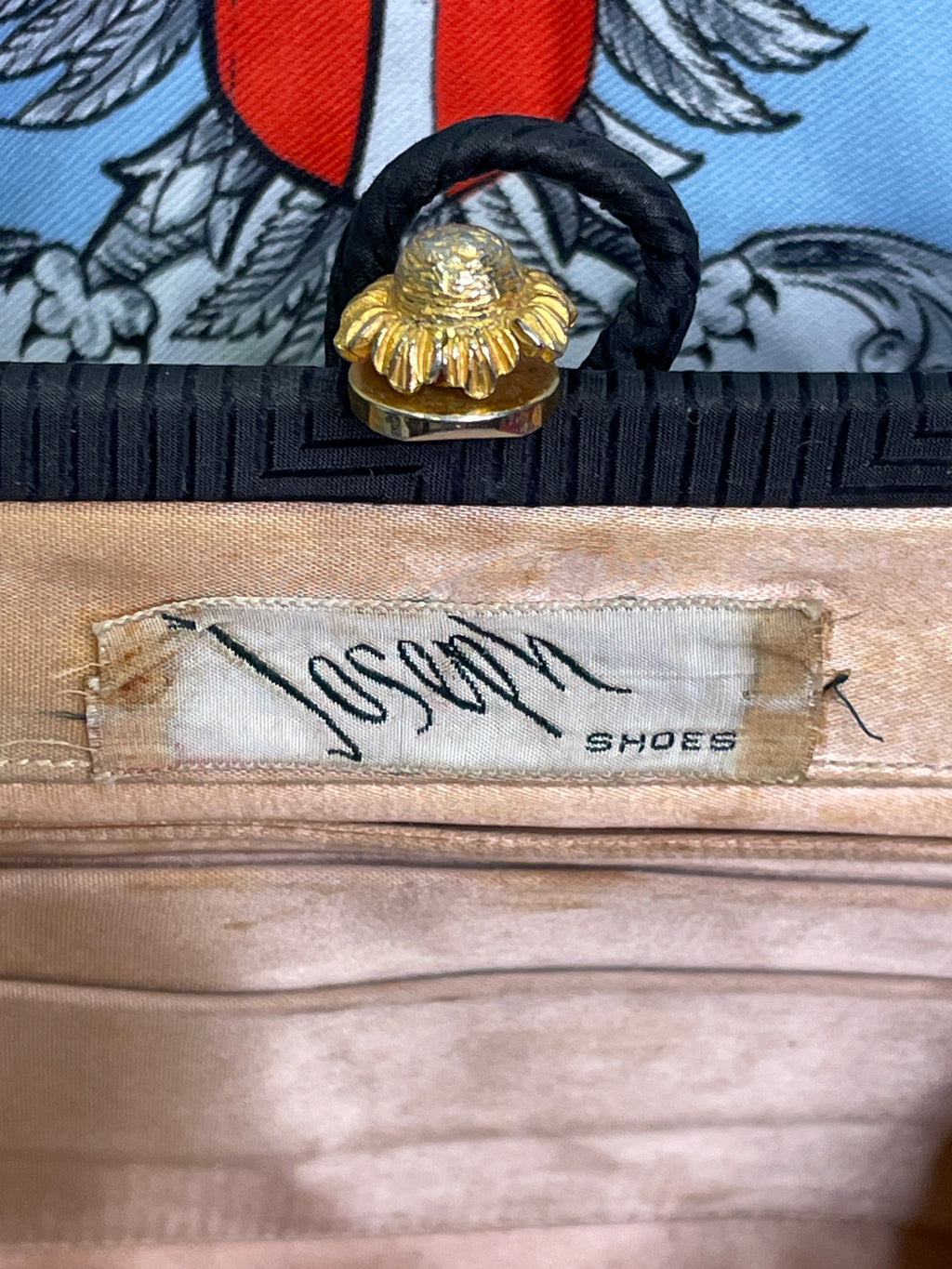 1960s Joseph Shoes Vintage Evening Bag Woven Clutch with Flower Snap Closure