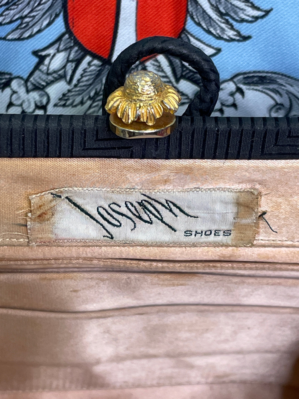 1960s Joseph Shoes Vintage Evening Bag Woven Clutch with Flower Snap Closure