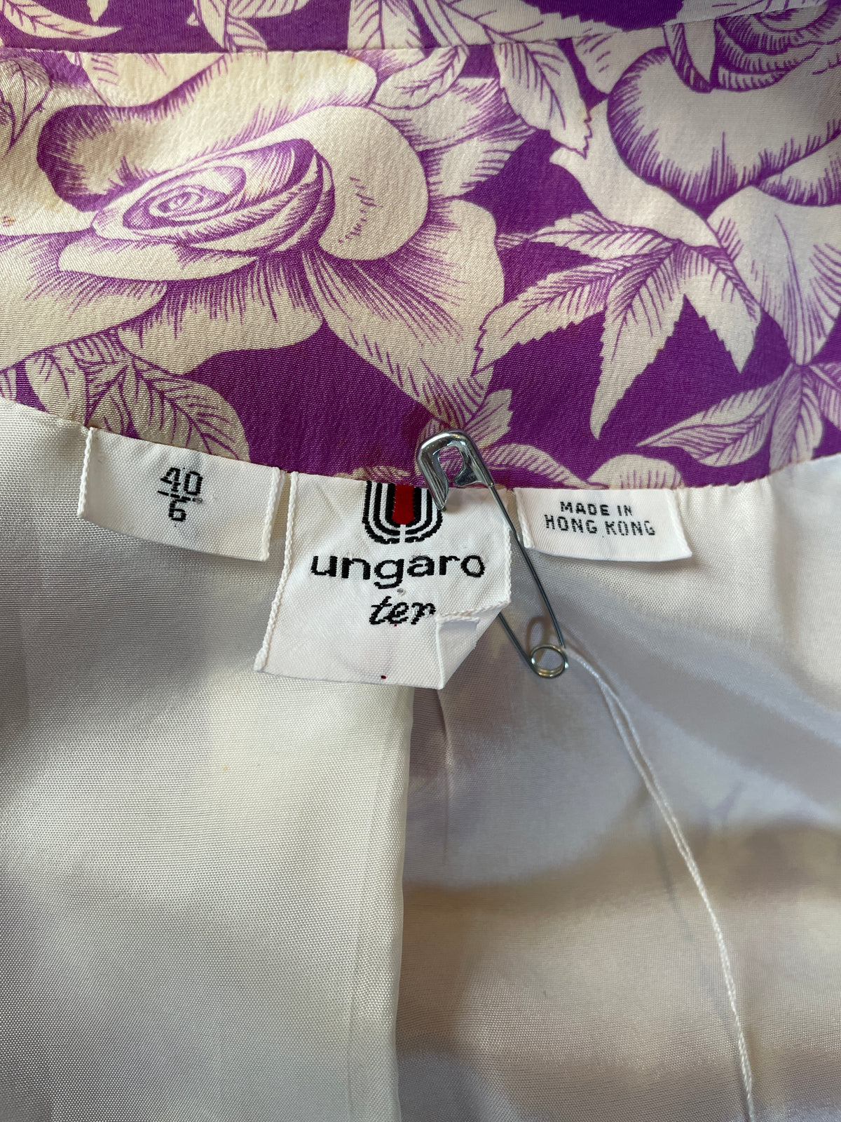 1980s Ungaro Vintage Purple & Cream Floral Two-Piece Set — Jacket & Top