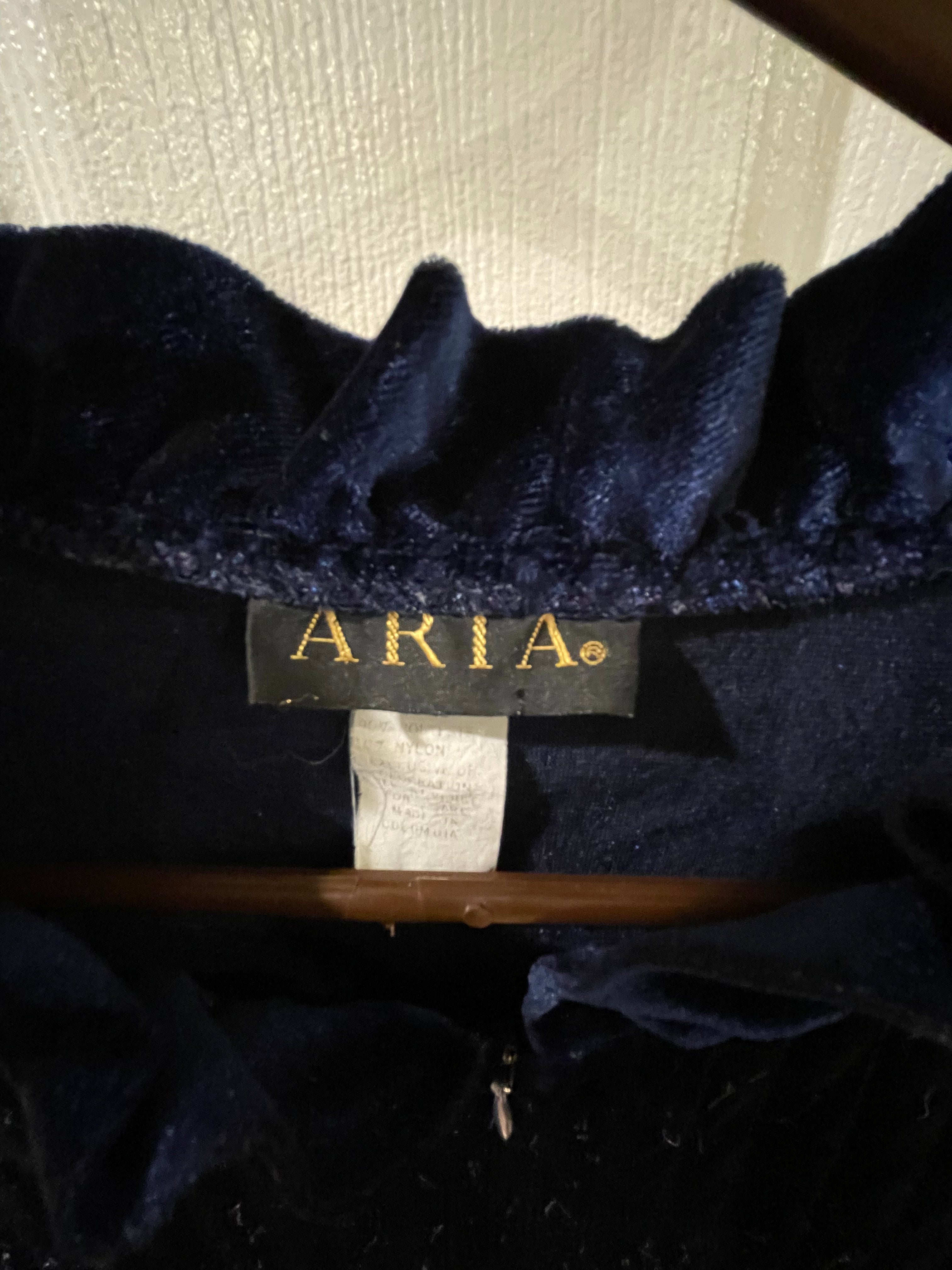 1970s ARIA Nylon Sleep Robe Sz Large - Dark Blue Zipper front