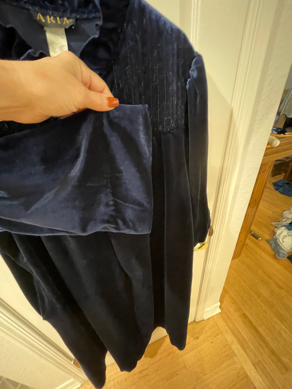 1970s ARIA Nylon Sleep Robe Sz Large - Dark Blue Zipper front