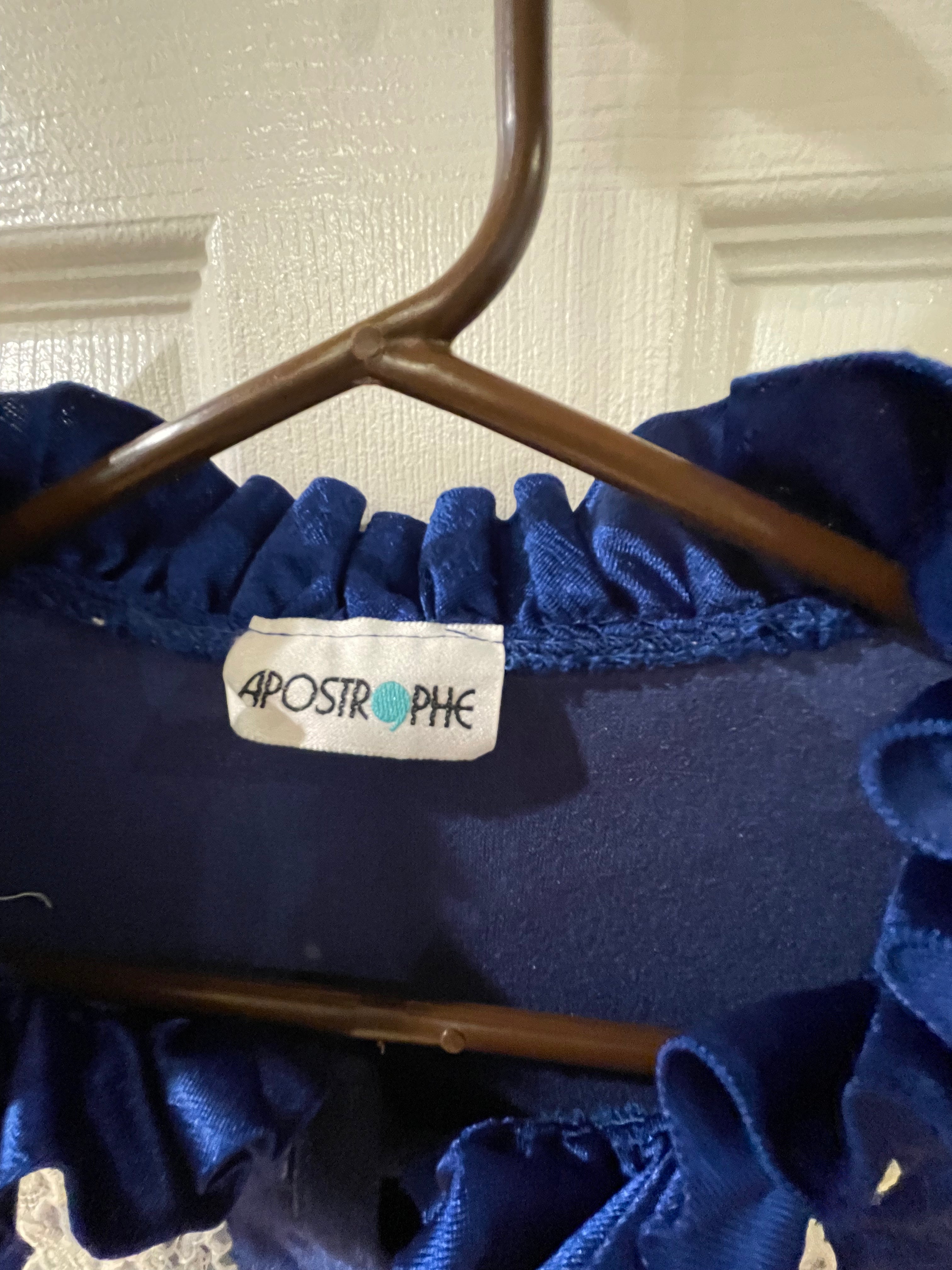 1970s Apostrophe Nylon Sleep Robe Sz Large - Royal Blue Button front