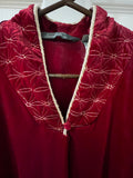1970s Ms. Elaine Polyester Sleep Robe - Red with Yellow Sitching