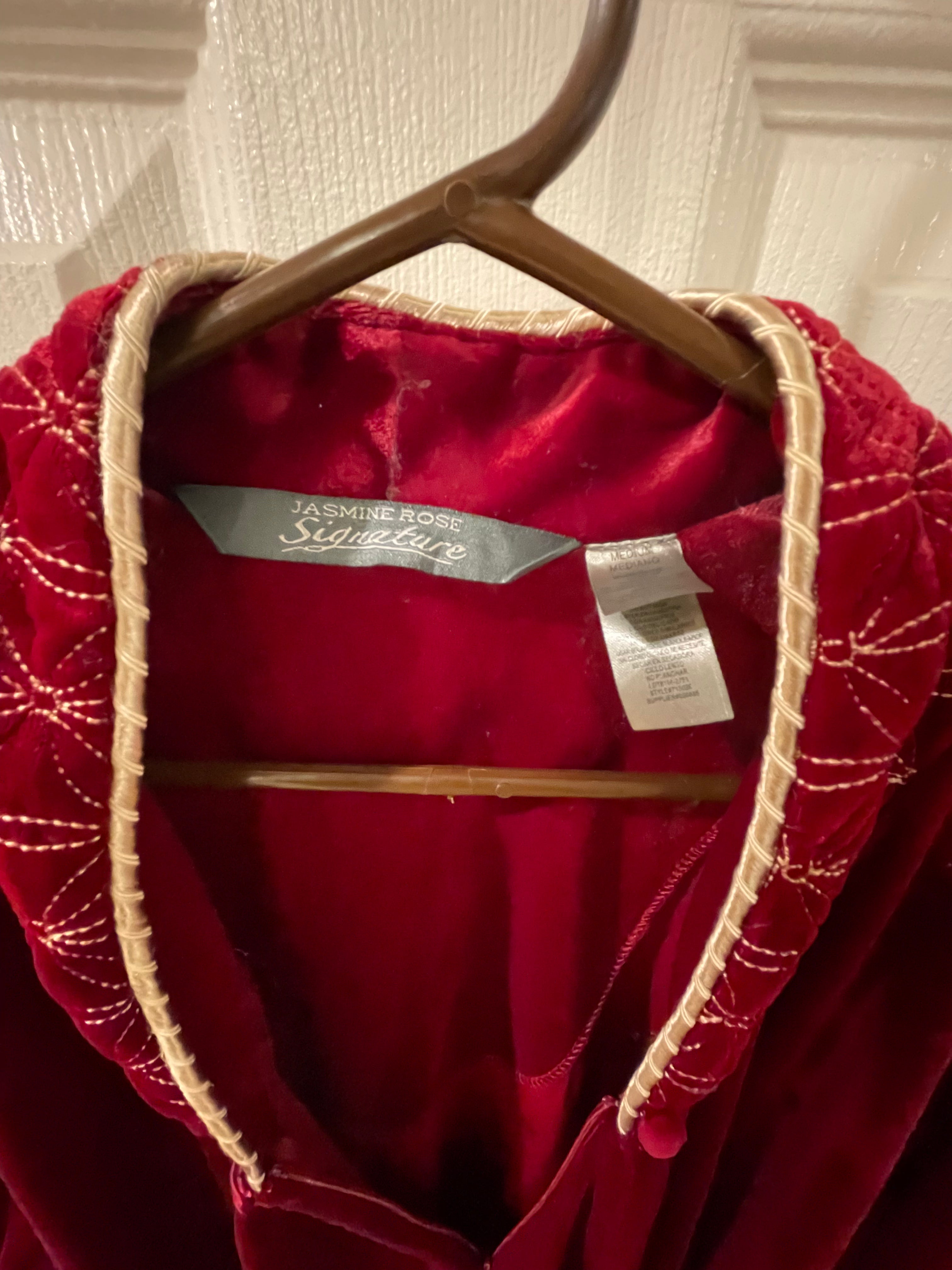 1970s Ms. Elaine Polyester Sleep Robe - Red with Yellow Sitching