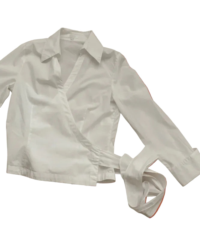 Escada Vintage White Blouse with Tie Waist Size Small